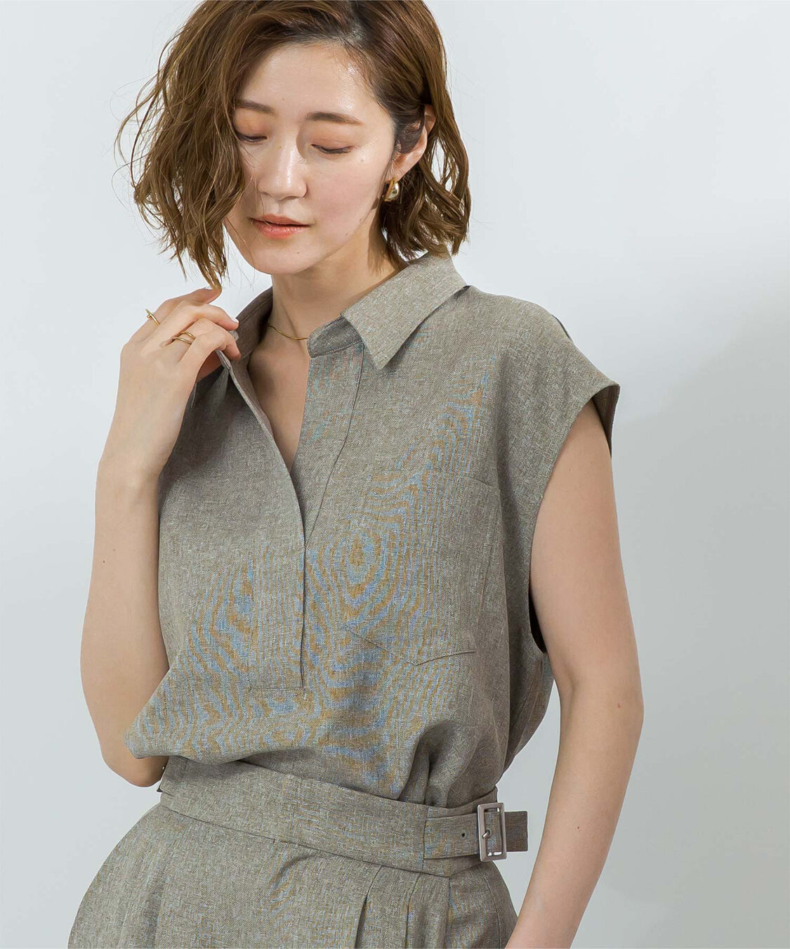 ur's「リネンライクフレンチスリーブスキッパーブラウス」|シャツ・ブラウス|サンドベージュ