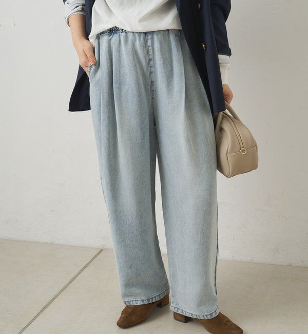  「リヨセル混デニムツータックイージーパンツ」|その他|ブルー