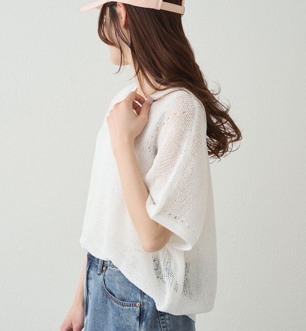  「アイレットデザインテープヤーンハーフスリーブニット」|ニット・セーター|