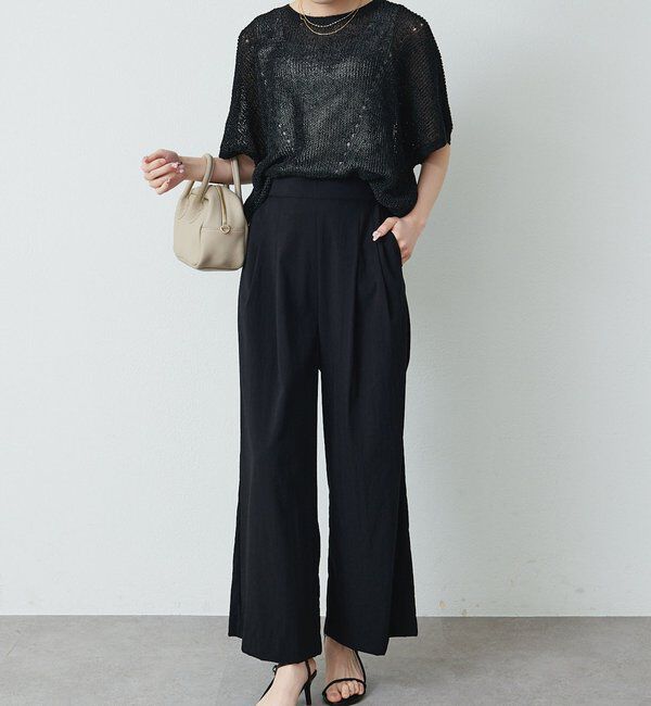  「アイレットデザインテープヤーンハーフスリーブニット」|ニット・セーター|