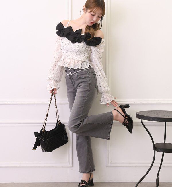  「【SMサイズ展開あり】ウエストレースフレアデニム」|その他|