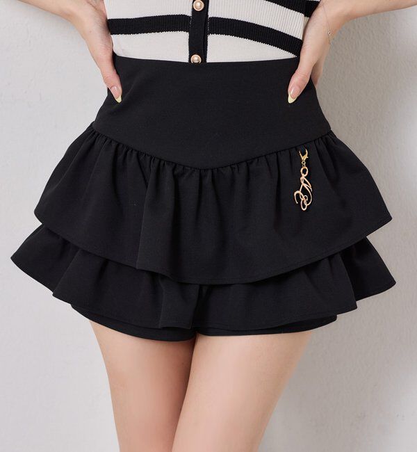  「チャーム付きティアードミニスカパン」|スカート|ブラック