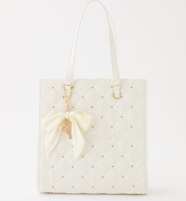  「【LouLoumei】キルティングビジューリボンチャームキャリーオントート」|ショルダー・メッセンジャー|