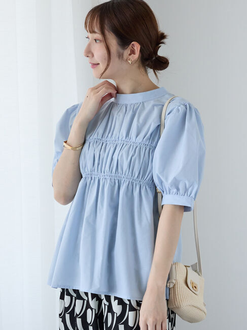 Te chichi TERRASSE「【接触冷感/イージーケア】前後2WAYシャーリングブラウス」|シャツ・ブラウス|ブルー