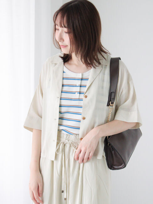 Te chichi TERRASSE「リネン混オープンカラーシャツ」|シャツ・ブラウス|ベージュ