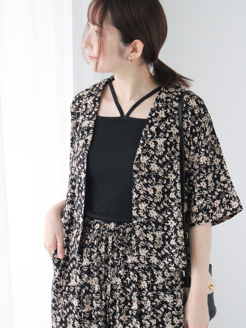 Te chichi TERRASSE「リネン混オープンカラーシャツ」|シャツ・ブラウス|ブラック