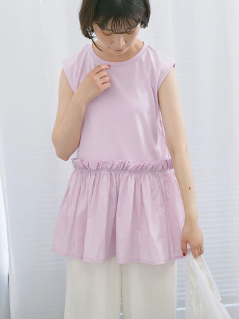 Samansa Mos2 blue「◎【接触冷感】ドッキングノースリーブプルオーバー」|Tシャツ・カットソー|