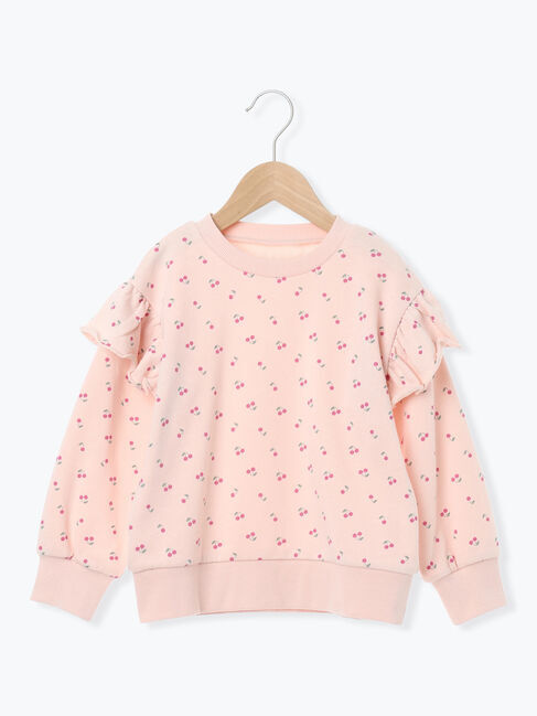 Samansa Mos2 Lagom「チェリー柄肩フリルトレーナー」|Tシャツ・カットソー|ピンク