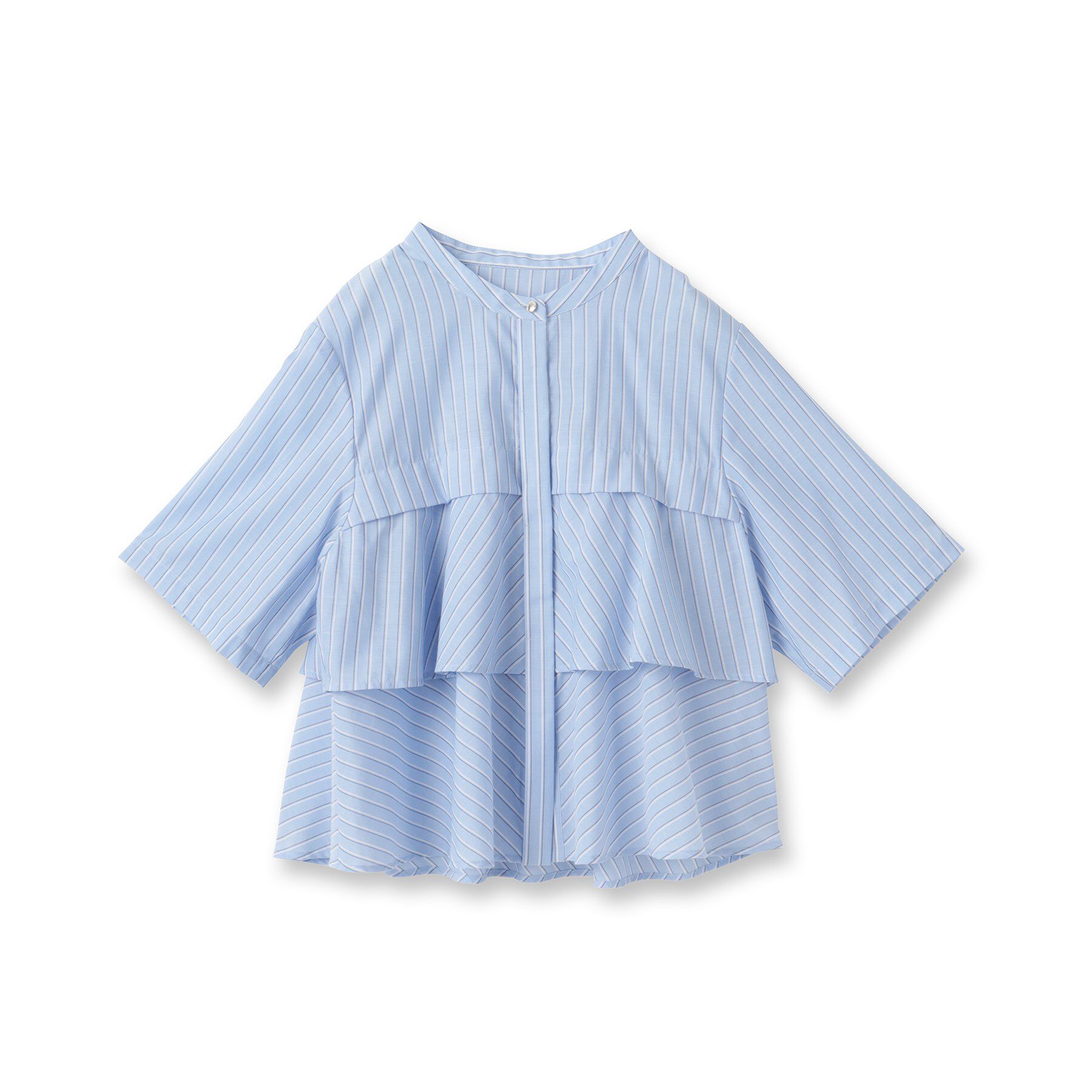 UNTITLED「【短丈/前ボタン/五分袖】ストライプフリルシャツ」|シャツ・ブラウス|