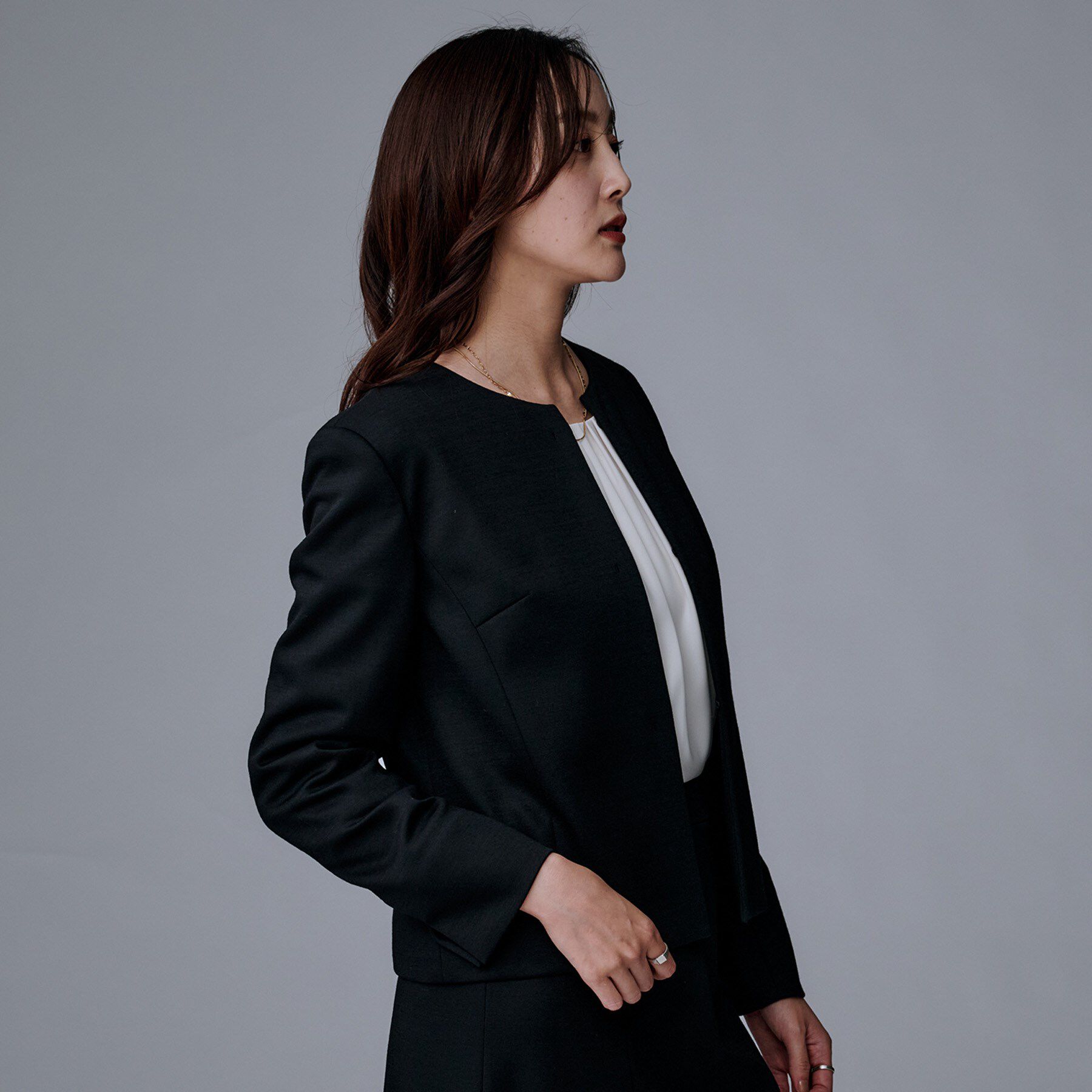 UNTITLED「【洗えるスーツ/ストレッチ】ウール混ジャージ ノーカラージャケット」|ノーカラージャケット|