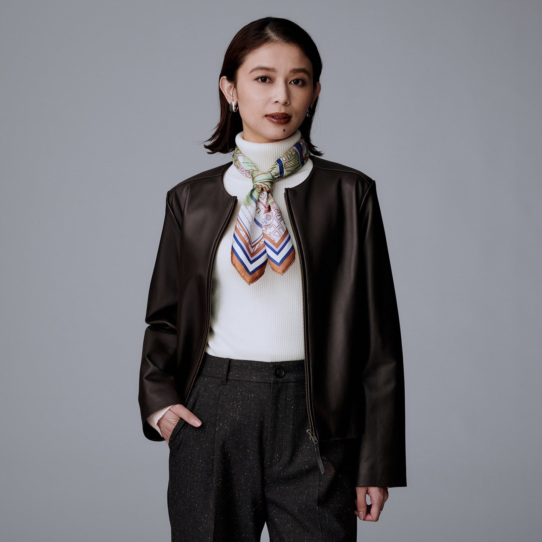 UNTITLED「【着丈短め/柔らかな質感】ラムレザージャケット」|ライダースジャケット|ブラウン(043)