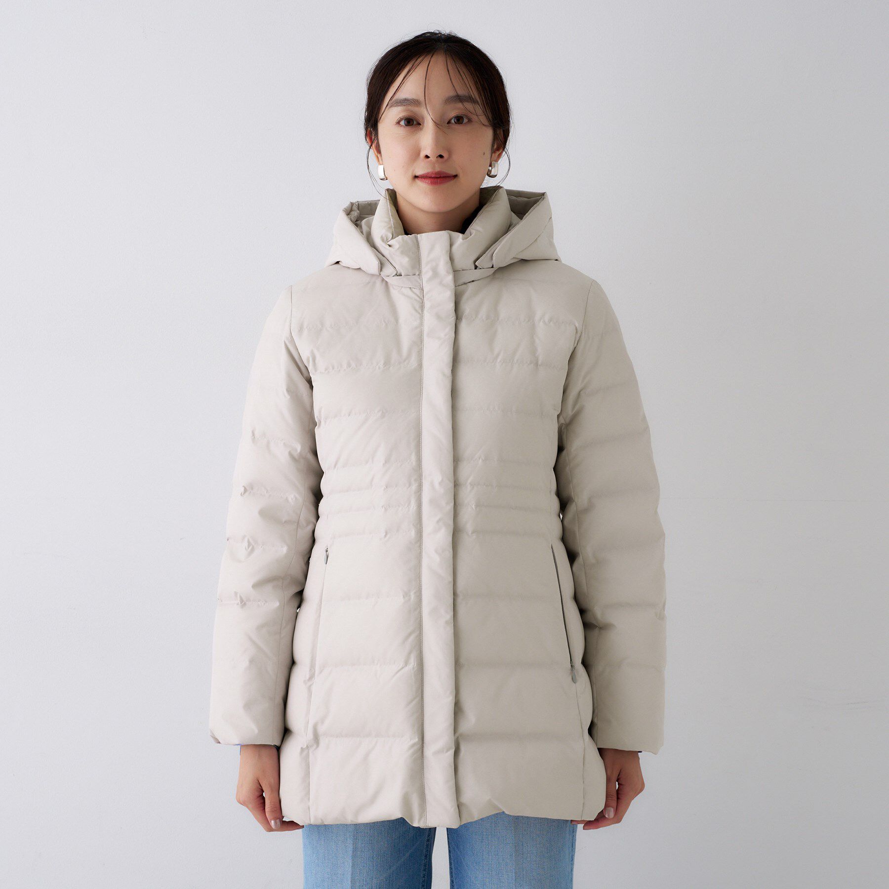 UNTITLED「【はっ水機能/フード取り外し可】ミディダウンコート」|ダウン|