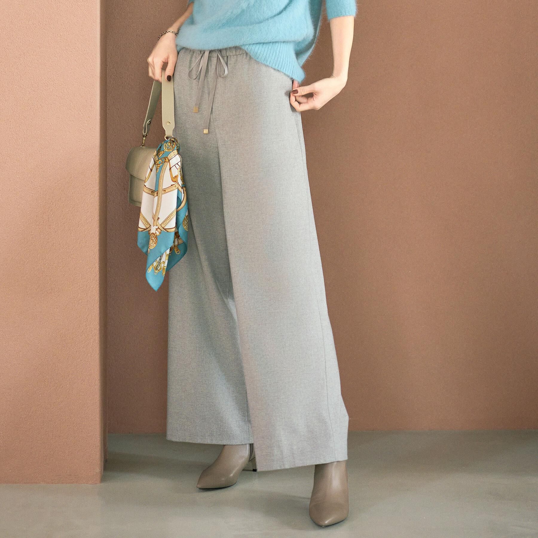 UNTITLED「【きれいめリラクシー/ウエストゴム】ウールサキソニー ワイドパンツ」|その他|グレージュ(050)