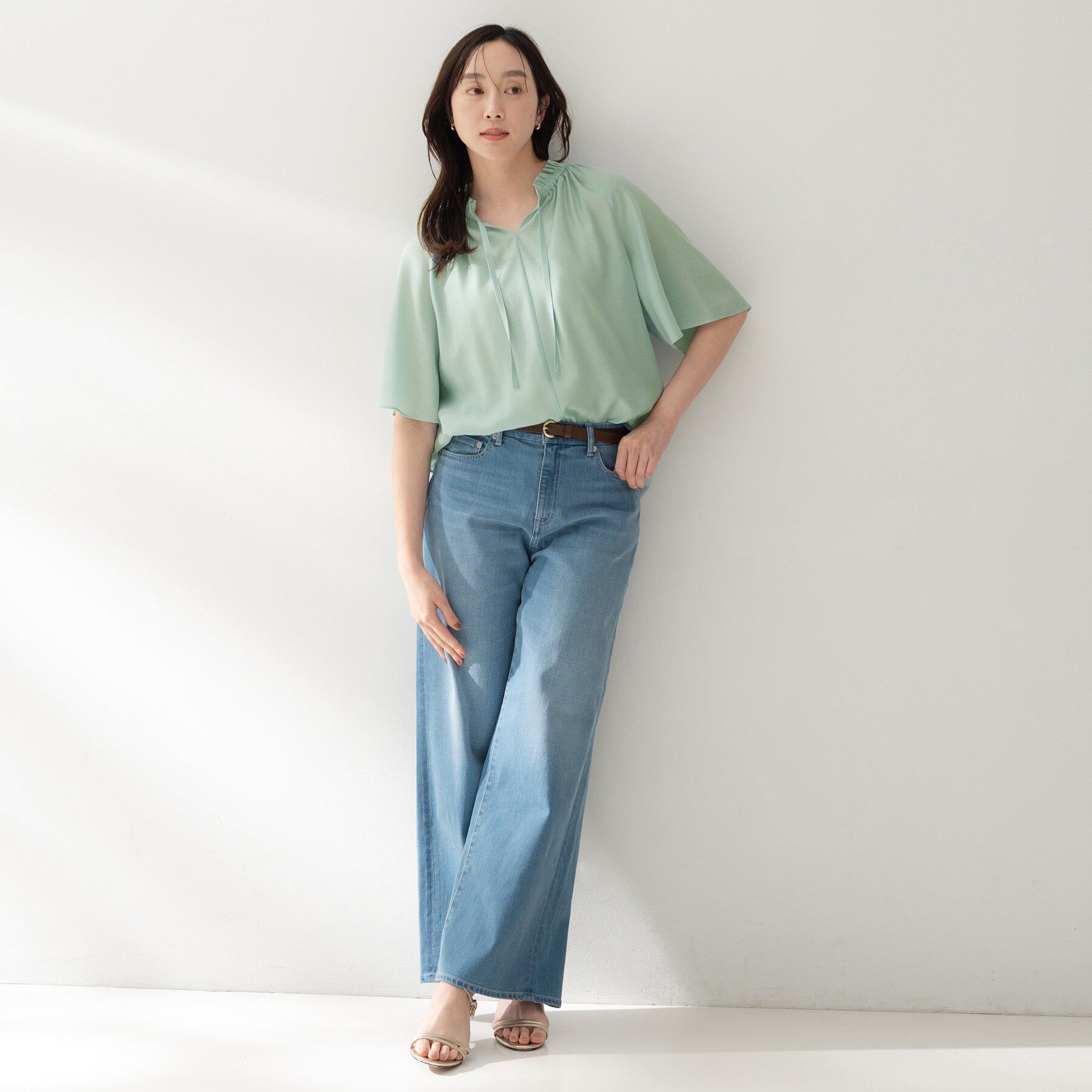 UNTITLED「【シアー/首元フリル】シルキーシフォンブラウス」|シャツ・ブラウス|