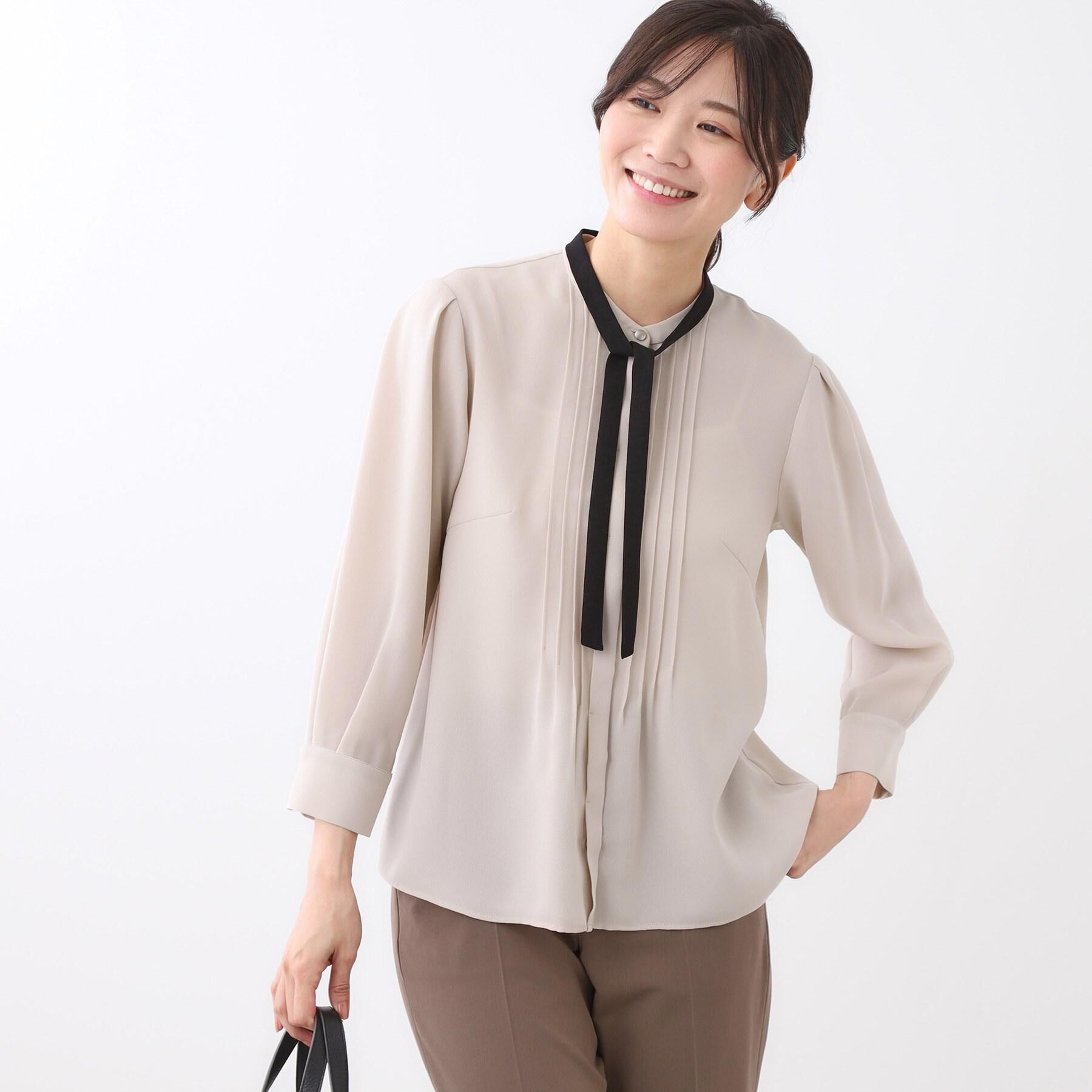 Reflect「【配色ボウタイ付き】八分袖ジョーゼットブラウス」|シャツ・ブラウス|ライトピンク(070