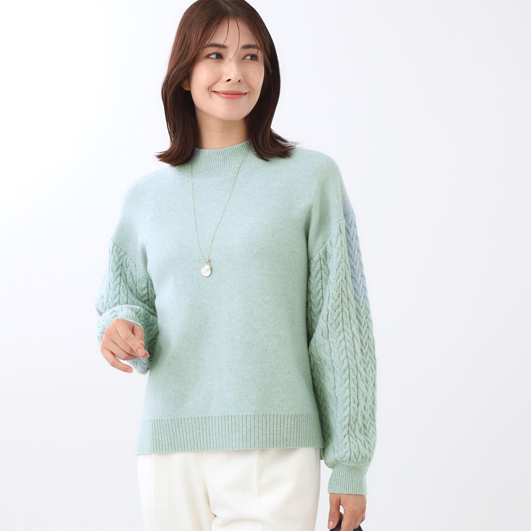 Reflect「【一枚で着映え◎／ゆったりシルエット】ラメ&times;スパンコールウール混ニット」|ニット・セーター|ブルーグリーン(09