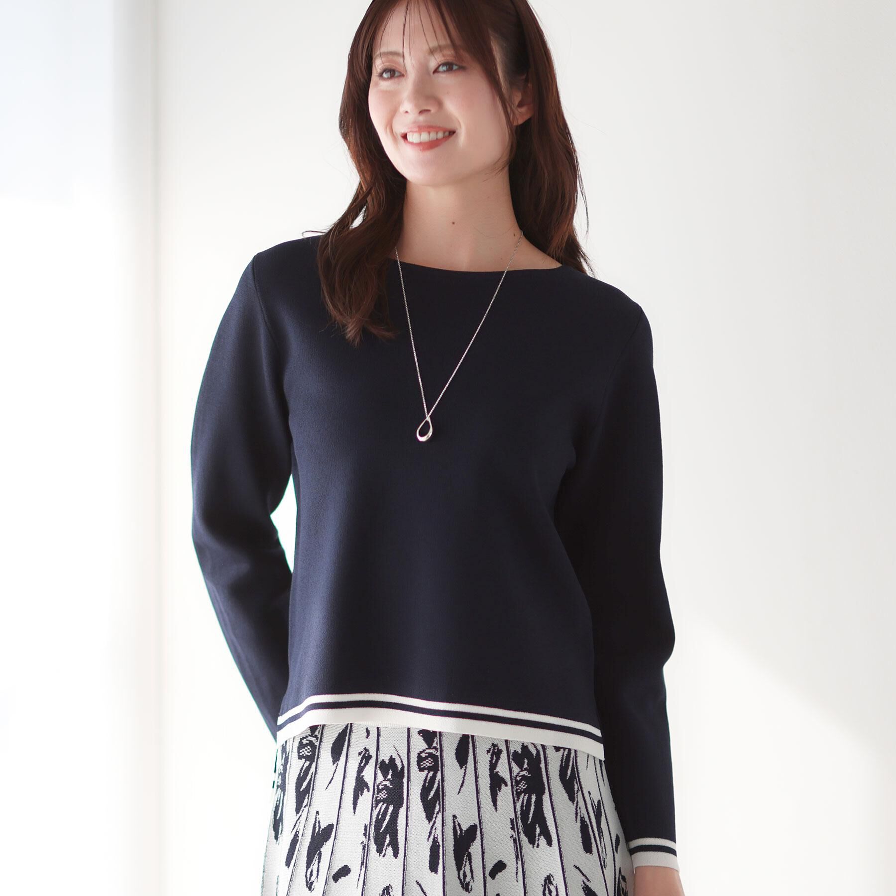 Reflect「【セットアップ可】ダブルジャカードニットプルオーバー」|ニット・セーター|ネイビー(594)