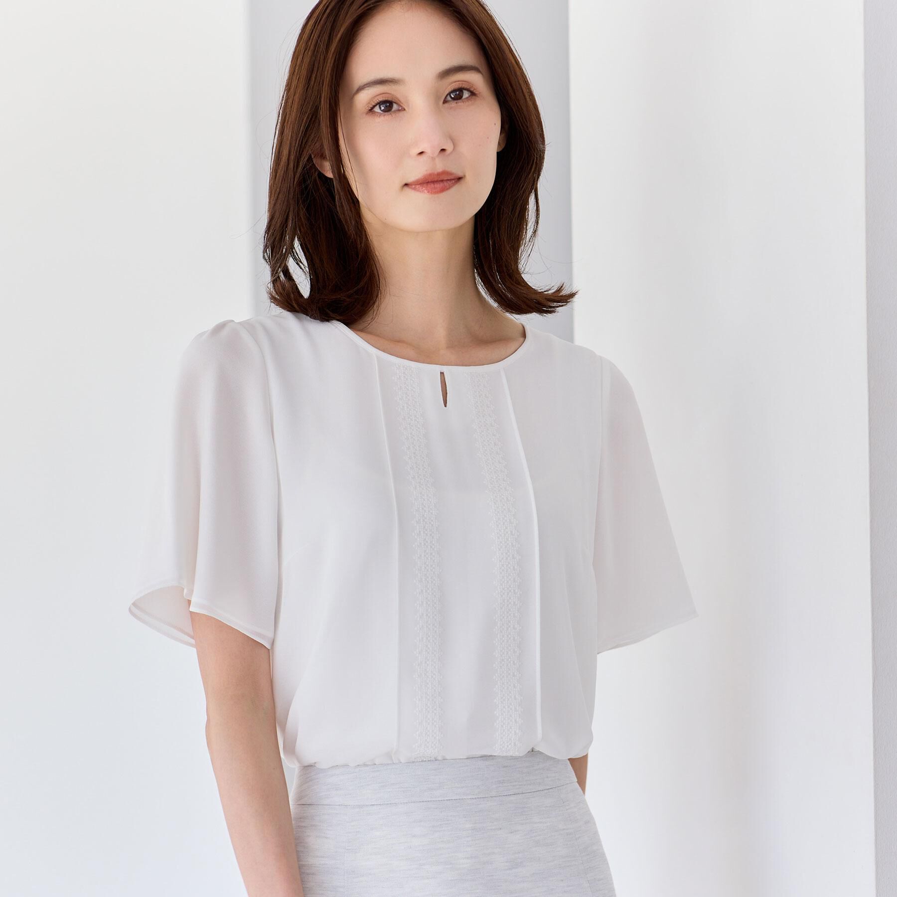 Reflect「【UVカット／接触冷感】五分袖シフォンブラウス」|シャツ・ブラウス|