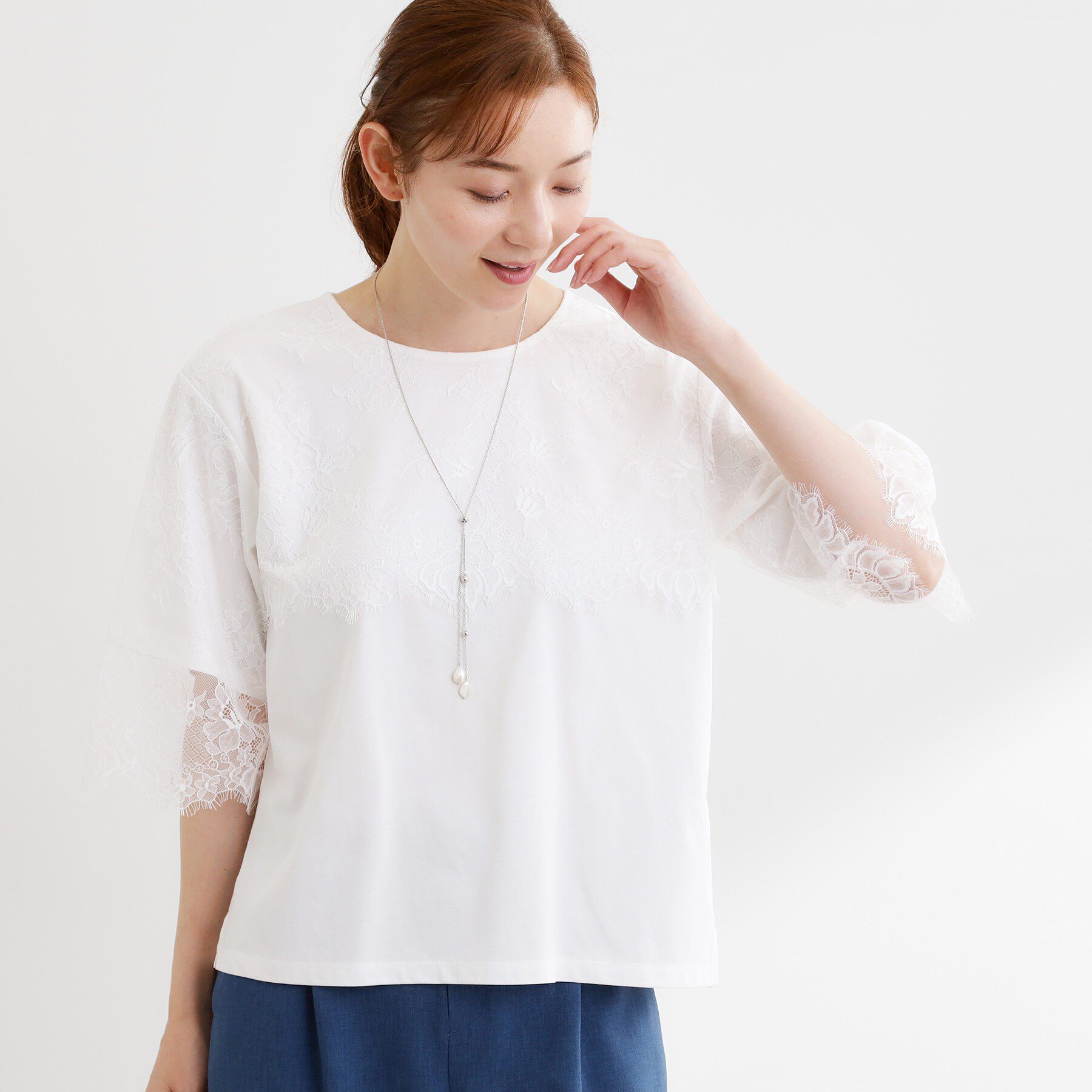 Reflect「【UVカット／接触冷感】スカラップレースジャージカットソー」|Tシャツ・カットソー|