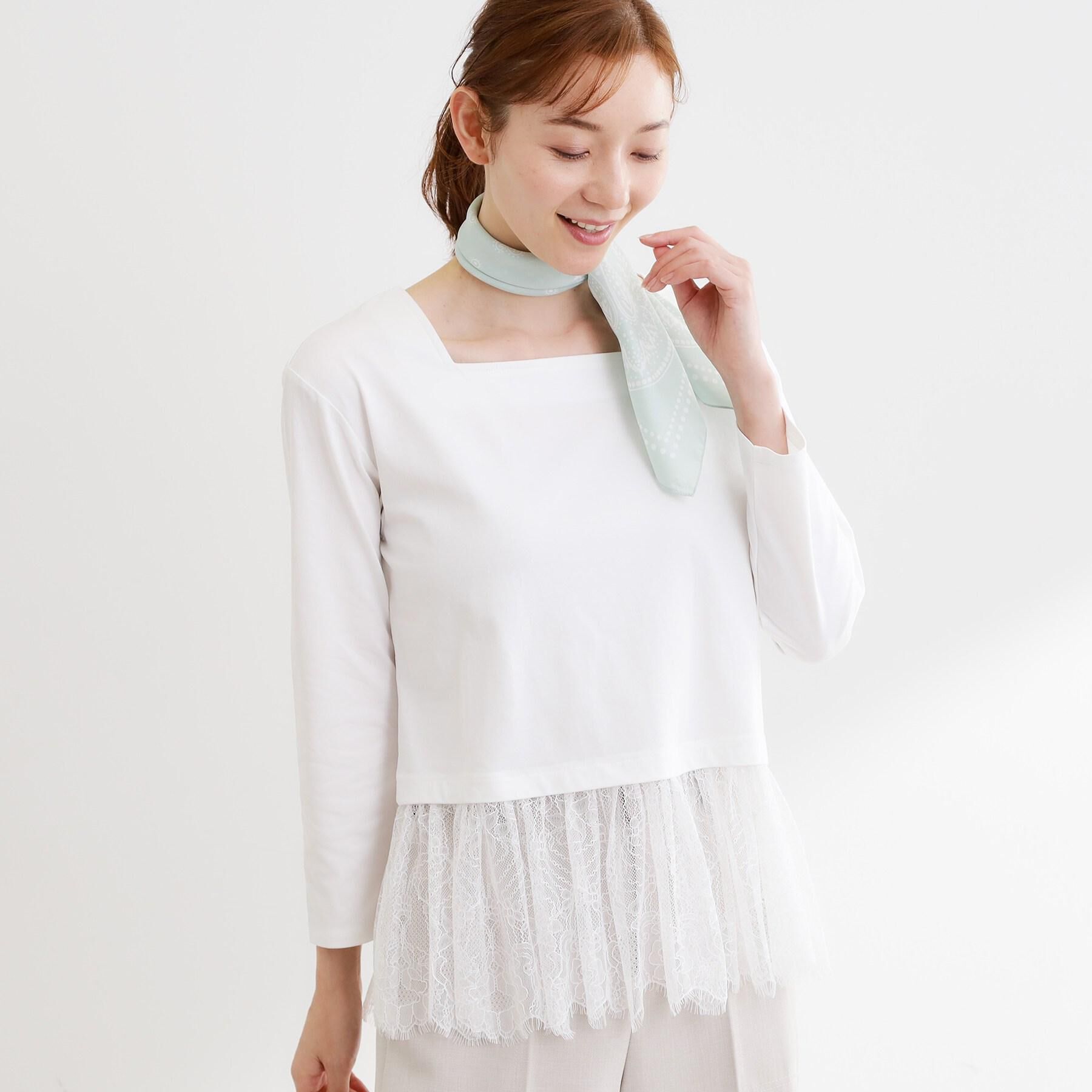 Reflect「【UVカット／接触冷感／レイヤードにおすすめ◎】レース切り替えプルオーバージャージ」|Tシャツ・カットソー|ホワイト(001)