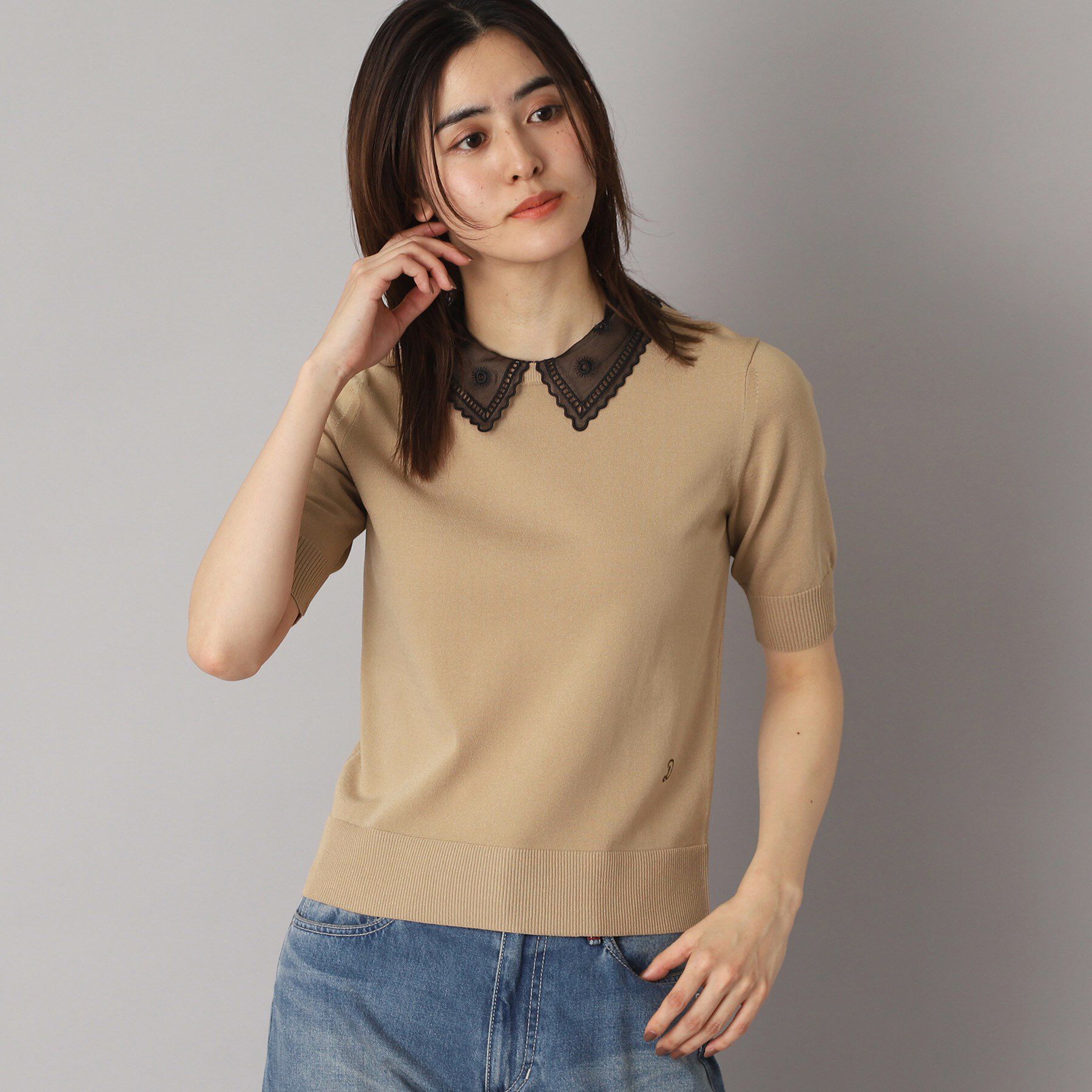 DRESSTERIOR「【洗える／2WAY】エンブロイダリーカラーニット」|ニット・セーター|