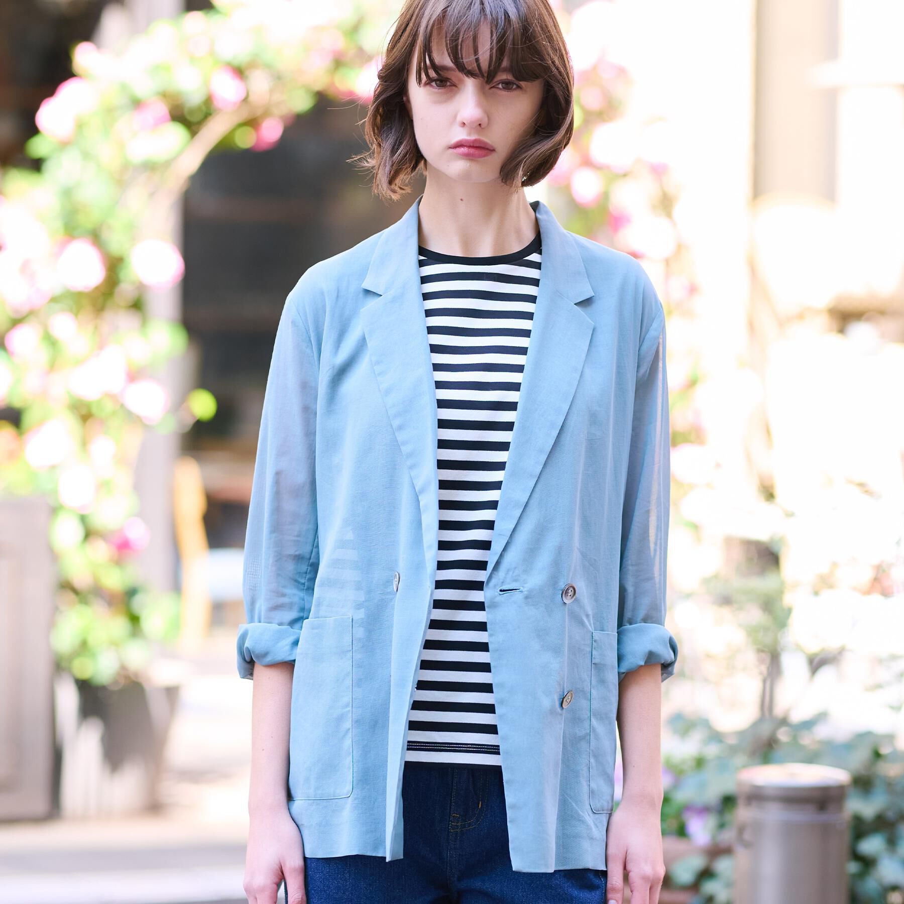 DRESSTERIOR「【清涼感/洗える】エアリーシアーダブルジャケット」|テーラードジャケット|ブルー(091)