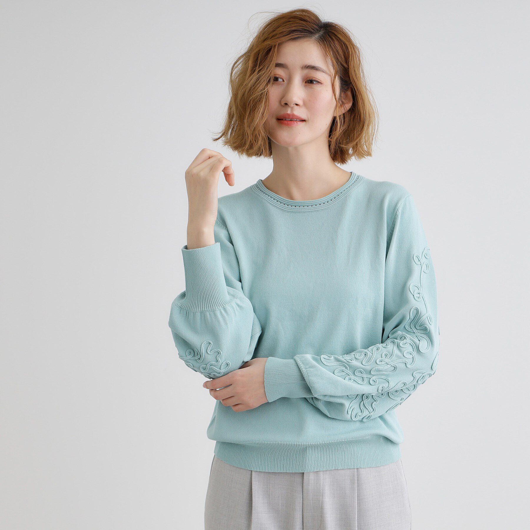 grove「袖コード刺繍ニットプルオーバー」|ニット・セーター|