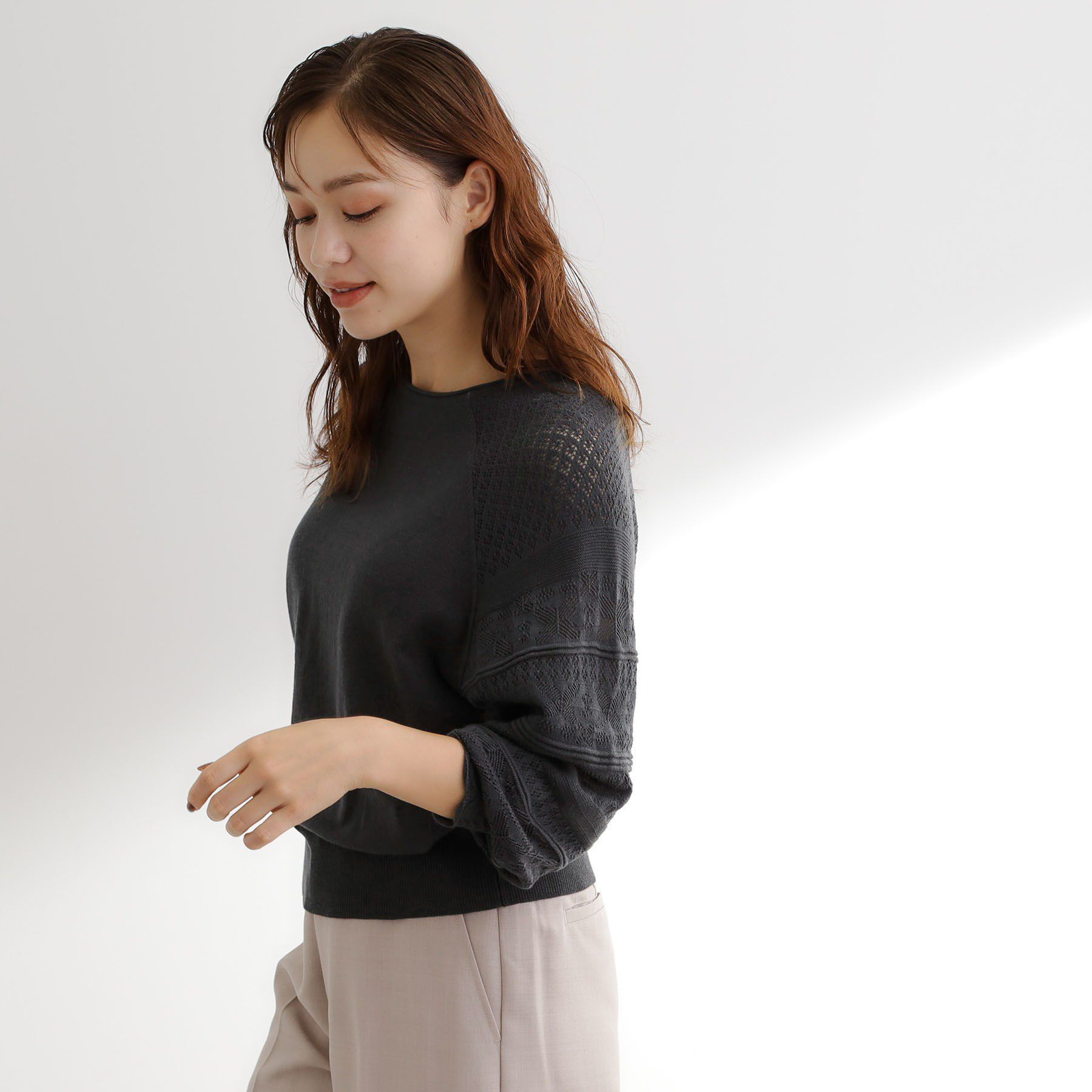 grove「【最終お値下げ！！】袖レース編みラグランスリーブニット」|ニット・セーター|