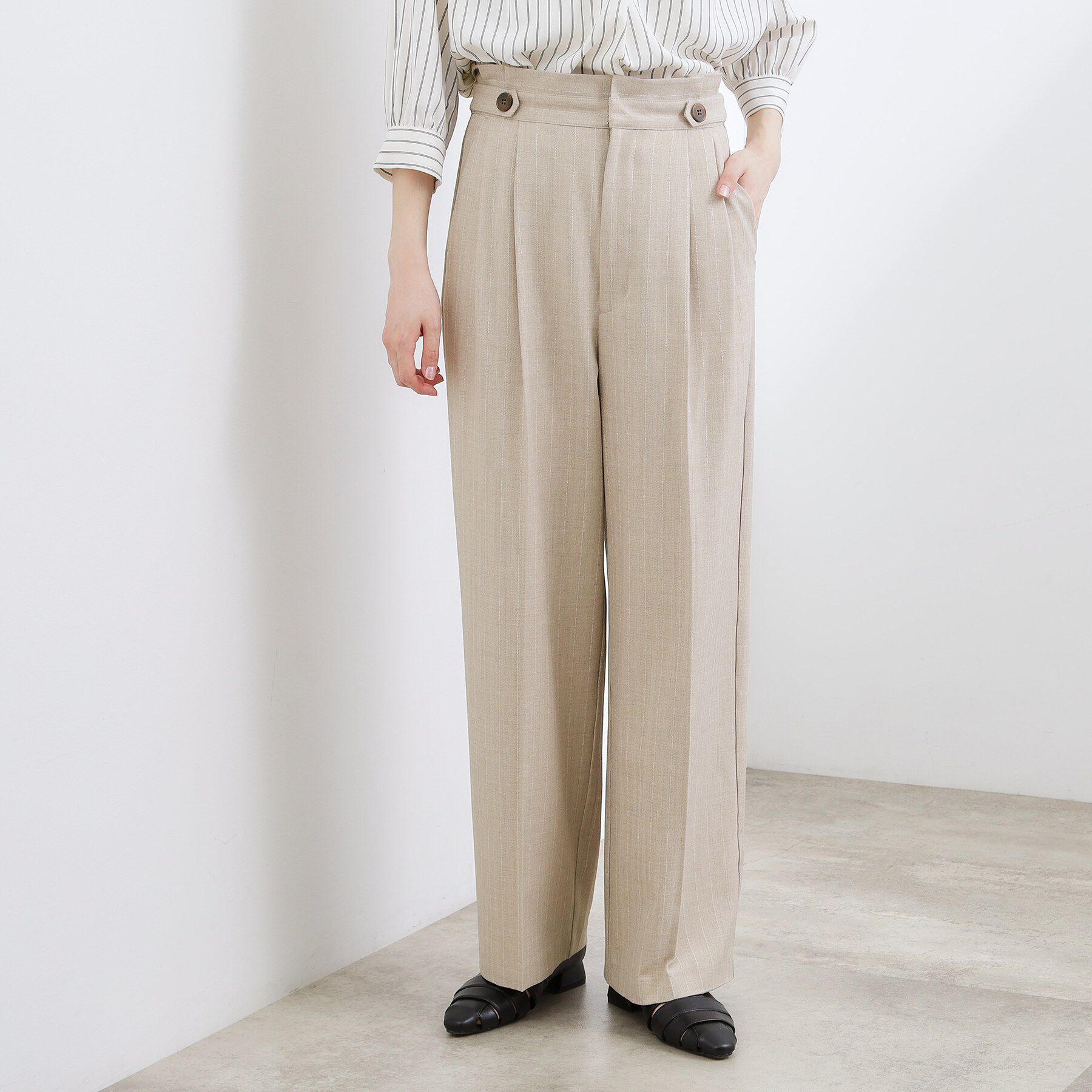 grove「【貴島明日香さん着用】リネンライクストライプワイドパンツ」|その他|ベージュストライプ(