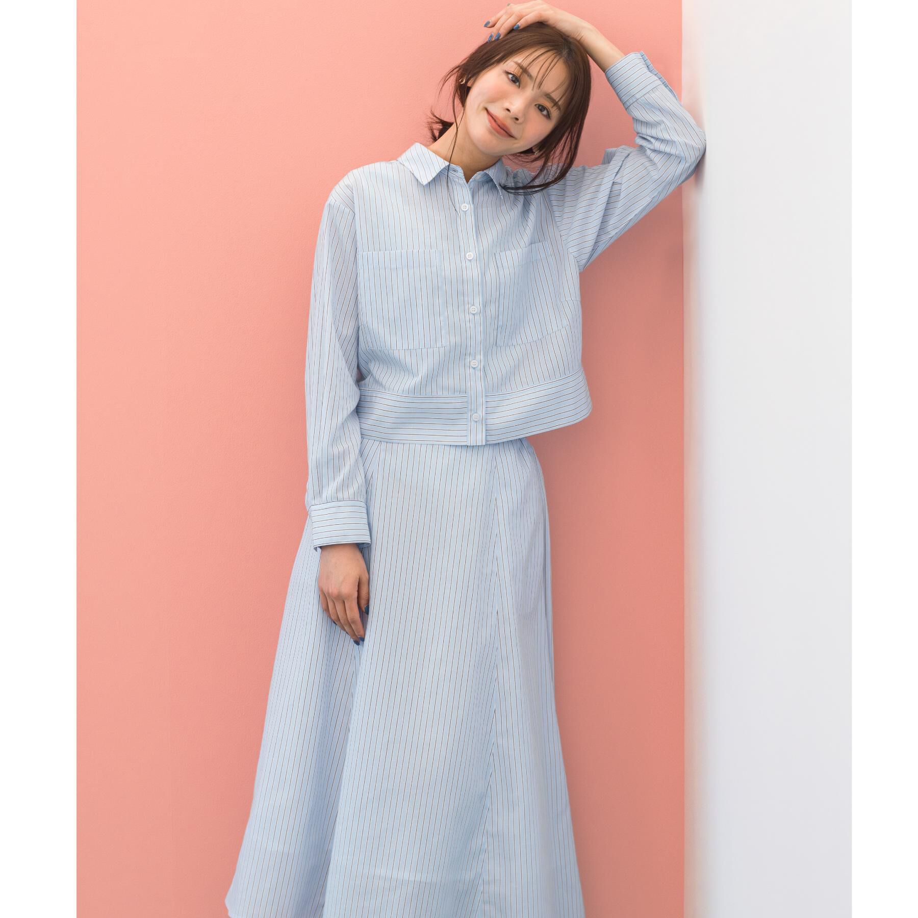 grove「【貴島明日香さん着用／イージーケア／接触冷感】麻ブレンドクロップドシャツ」|シャツ・ブラウス|