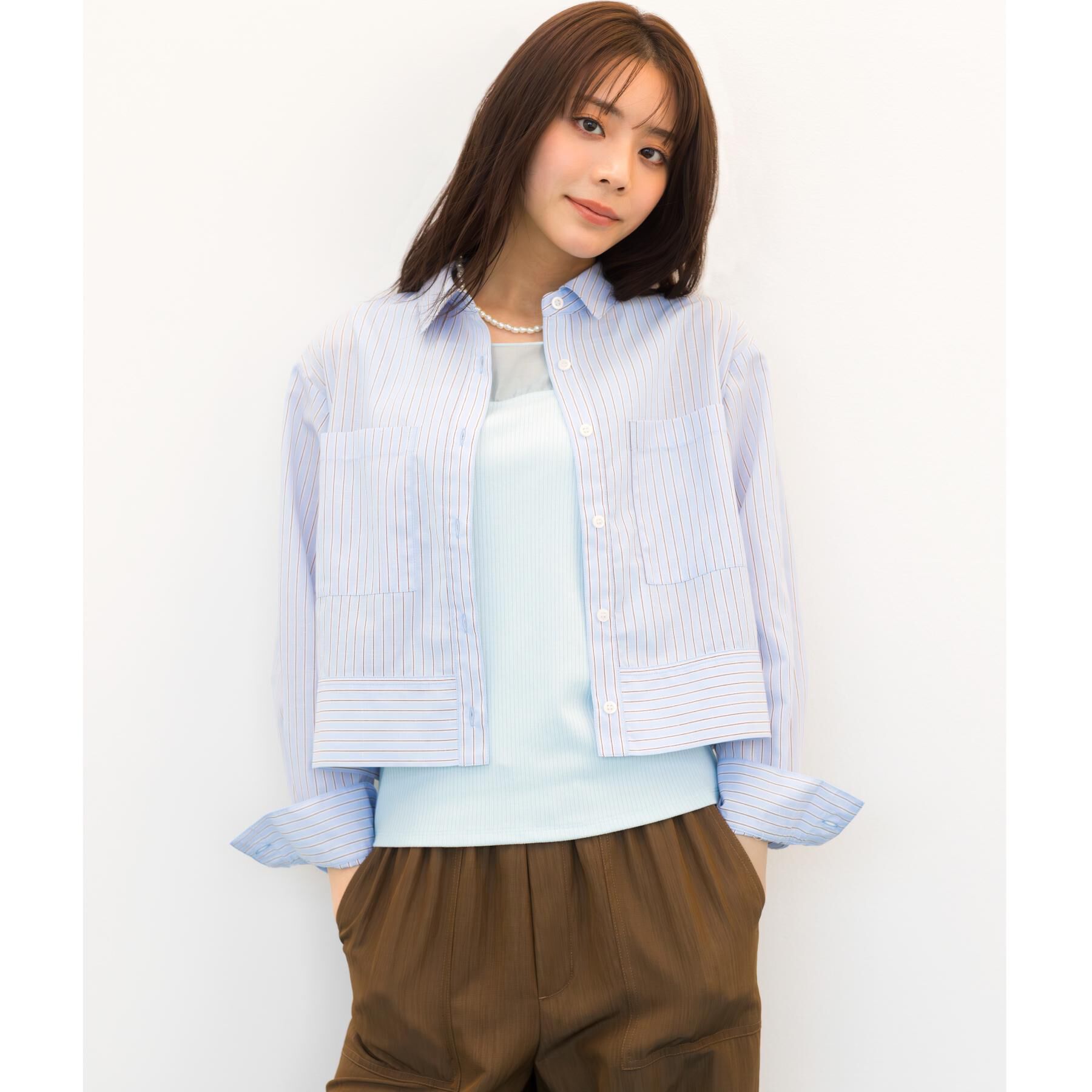 grove「【貴島明日香さん着用／イージーケア／接触冷感】麻ブレンドクロップドシャツ」|シャツ・ブラウス|