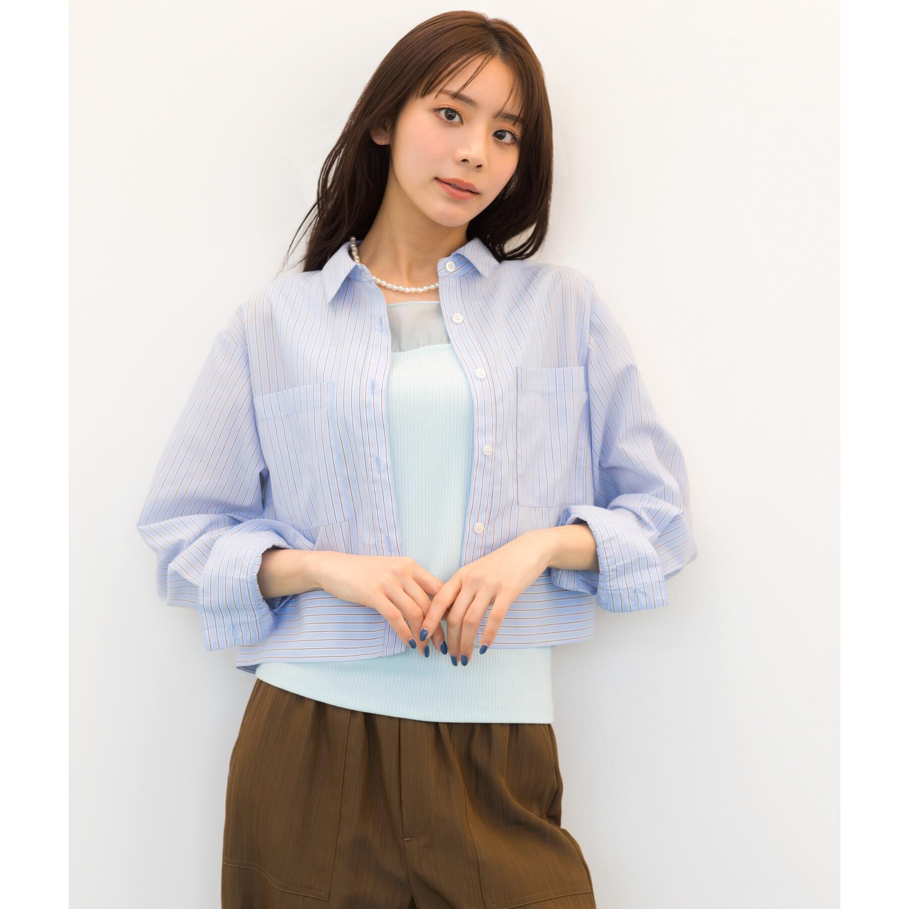 grove「【貴島明日香さん着用／イージーケア／接触冷感】麻ブレンドクロップドシャツ」|シャツ・ブラウス|