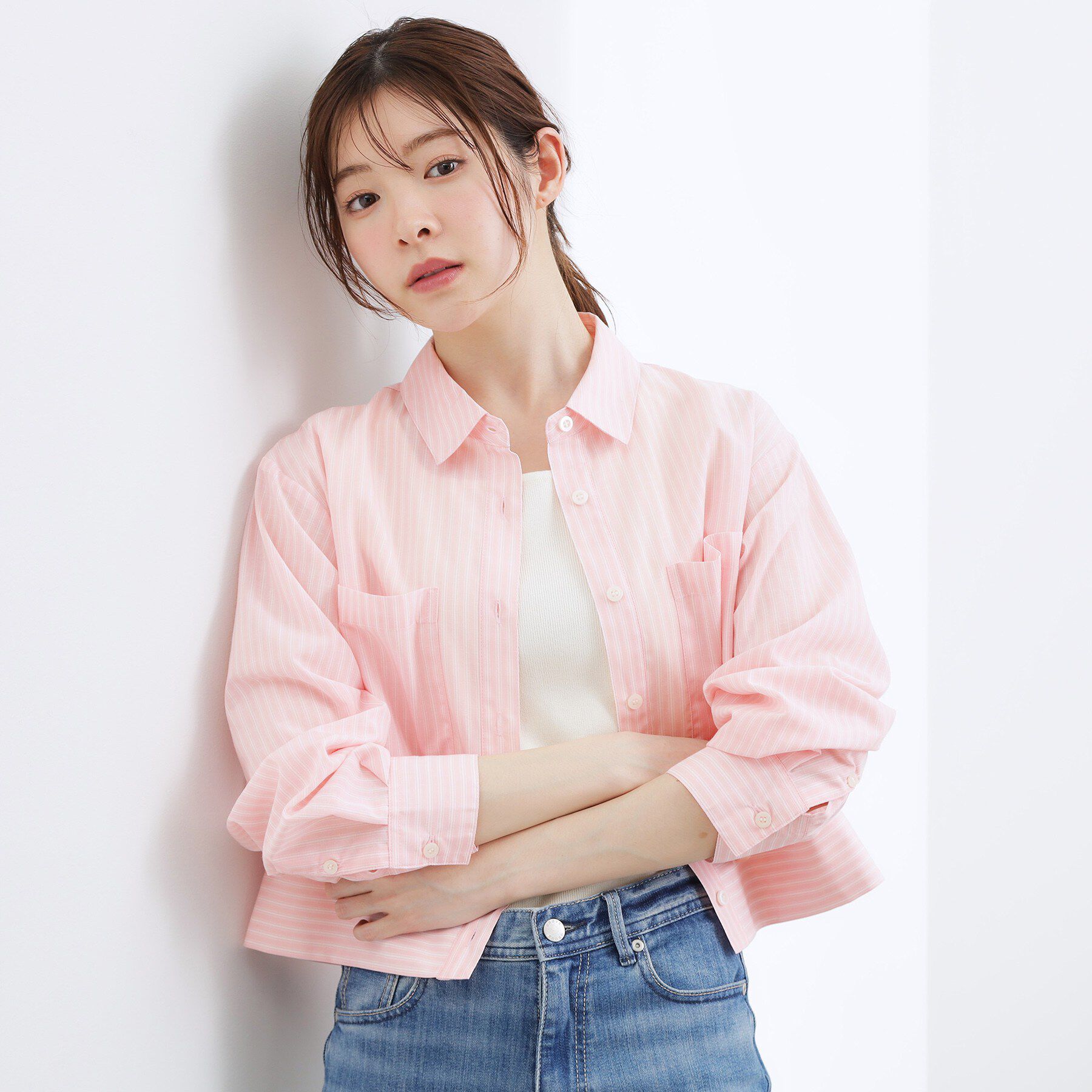 grove「【貴島明日香さん着用／イージーケア／接触冷感】麻ブレンドクロップドシャツ」|シャツ・ブラウス|