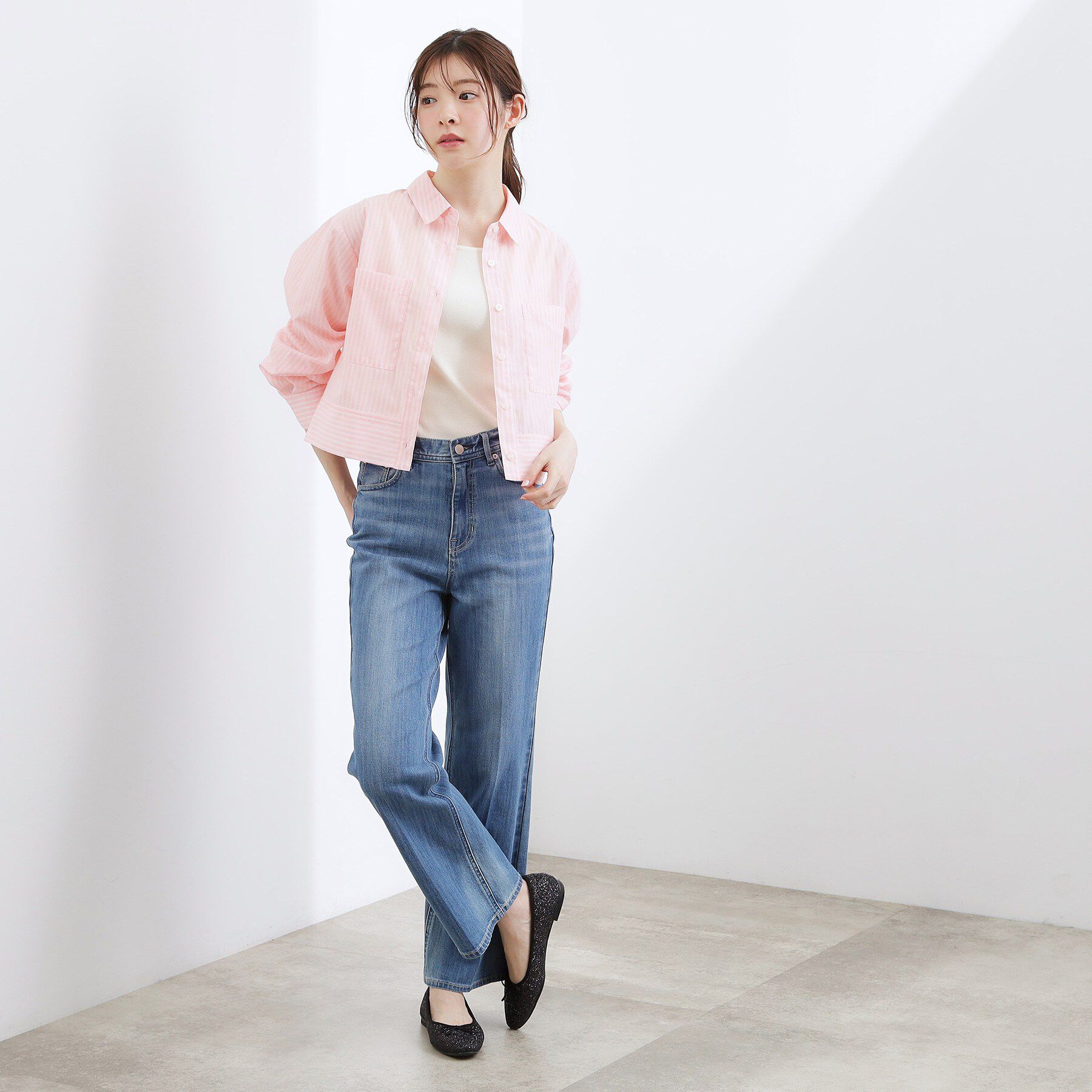 grove「【貴島明日香さん着用／イージーケア／接触冷感】麻ブレンドクロップドシャツ」|シャツ・ブラウス|