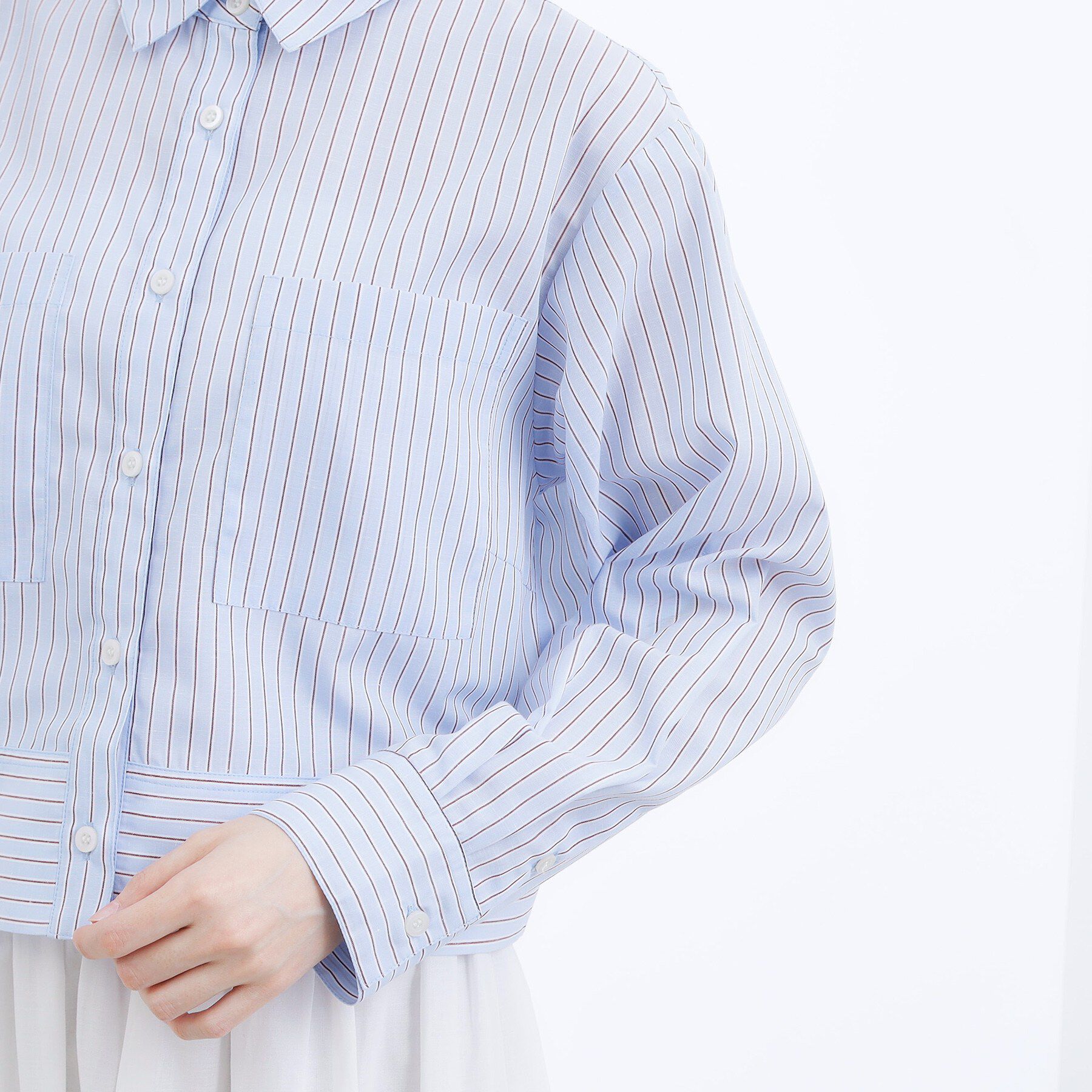 grove「【貴島明日香さん着用／イージーケア／接触冷感】麻ブレンドクロップドシャツ」|シャツ・ブラウス|