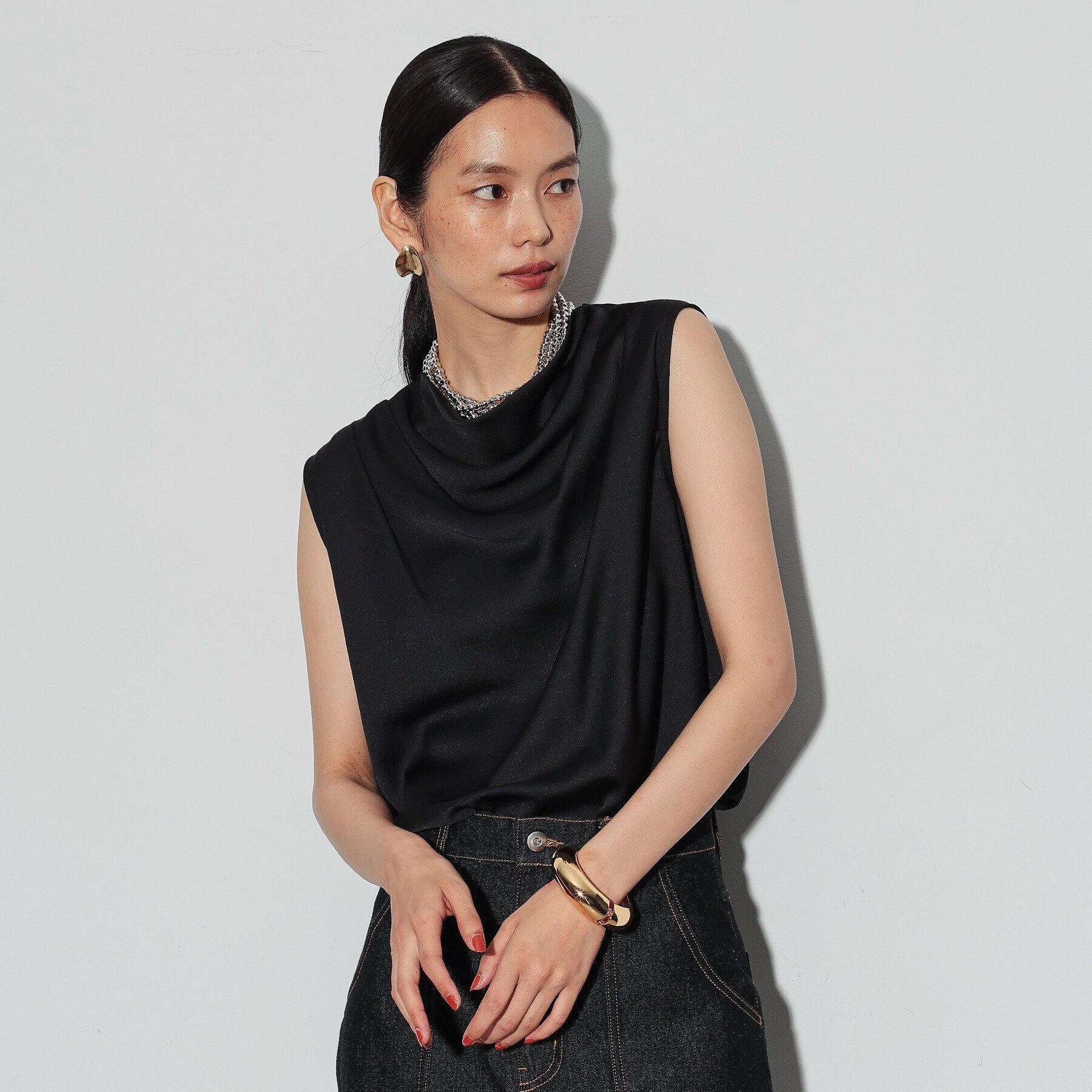 GALLEST「ドレープサテンブラウス」|シャツ・ブラウス|ﾌﾞﾗｯｸ(019)