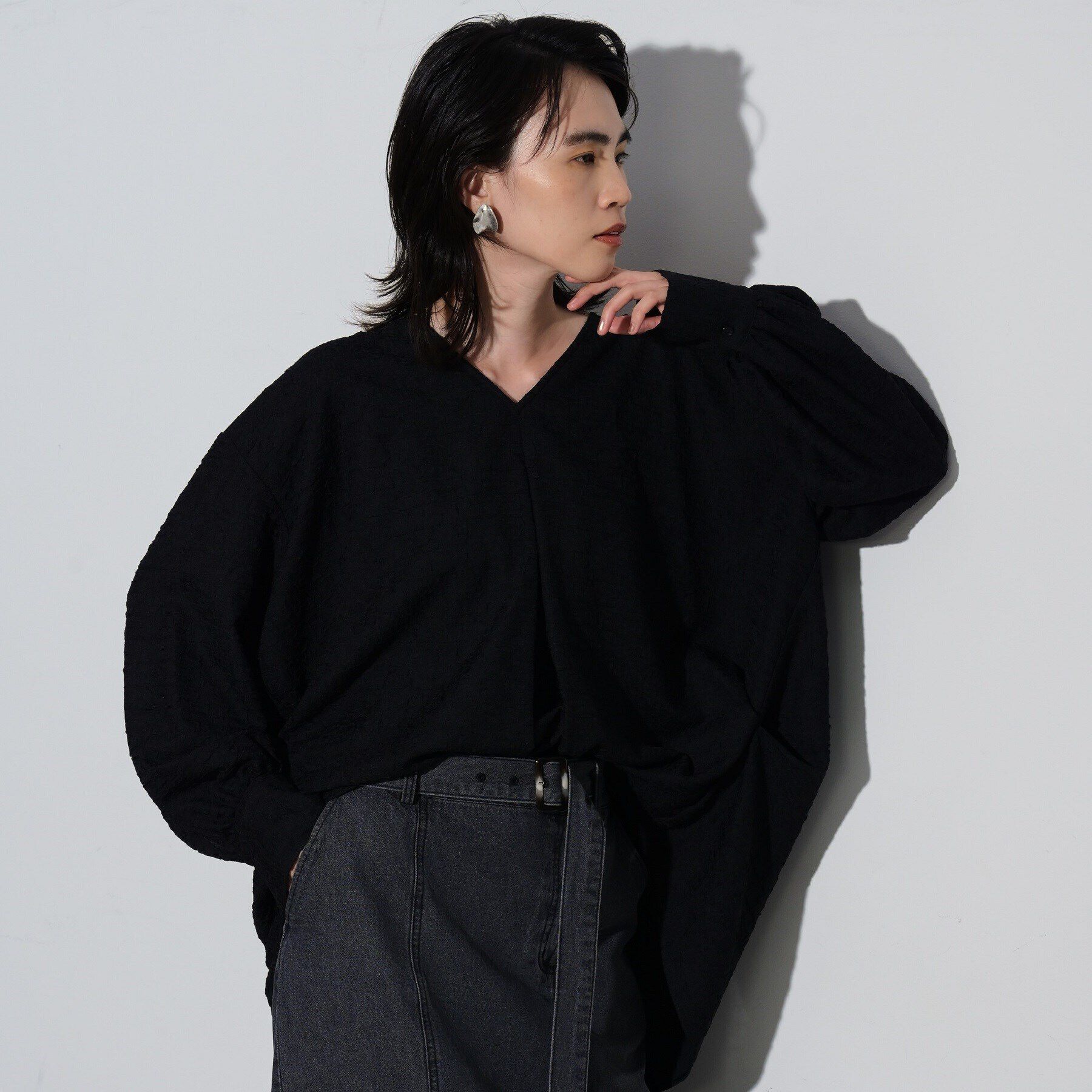 GALLEST「ジャカードフォルムブラウス」|シャツ・ブラウス|ﾌﾞﾗｯｸ(019)