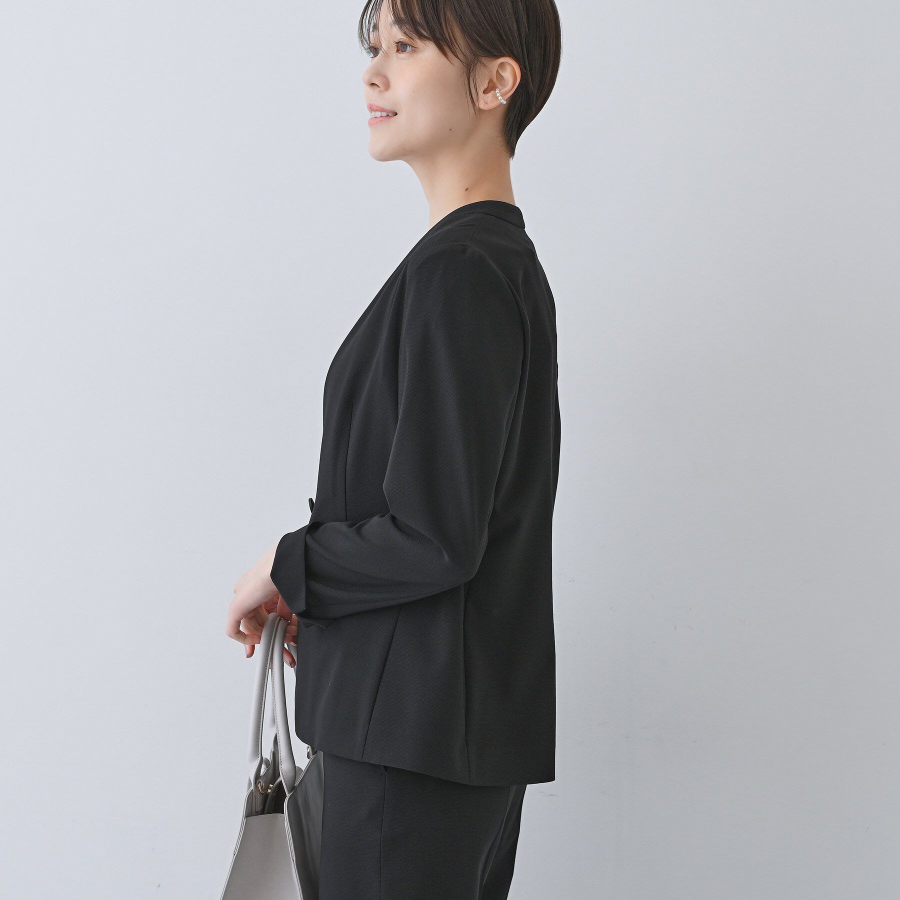 INDIVI「【洗える／夏スーツ】ミニ千鳥柄ノーカラージャケット」|ノーカラージャケット|