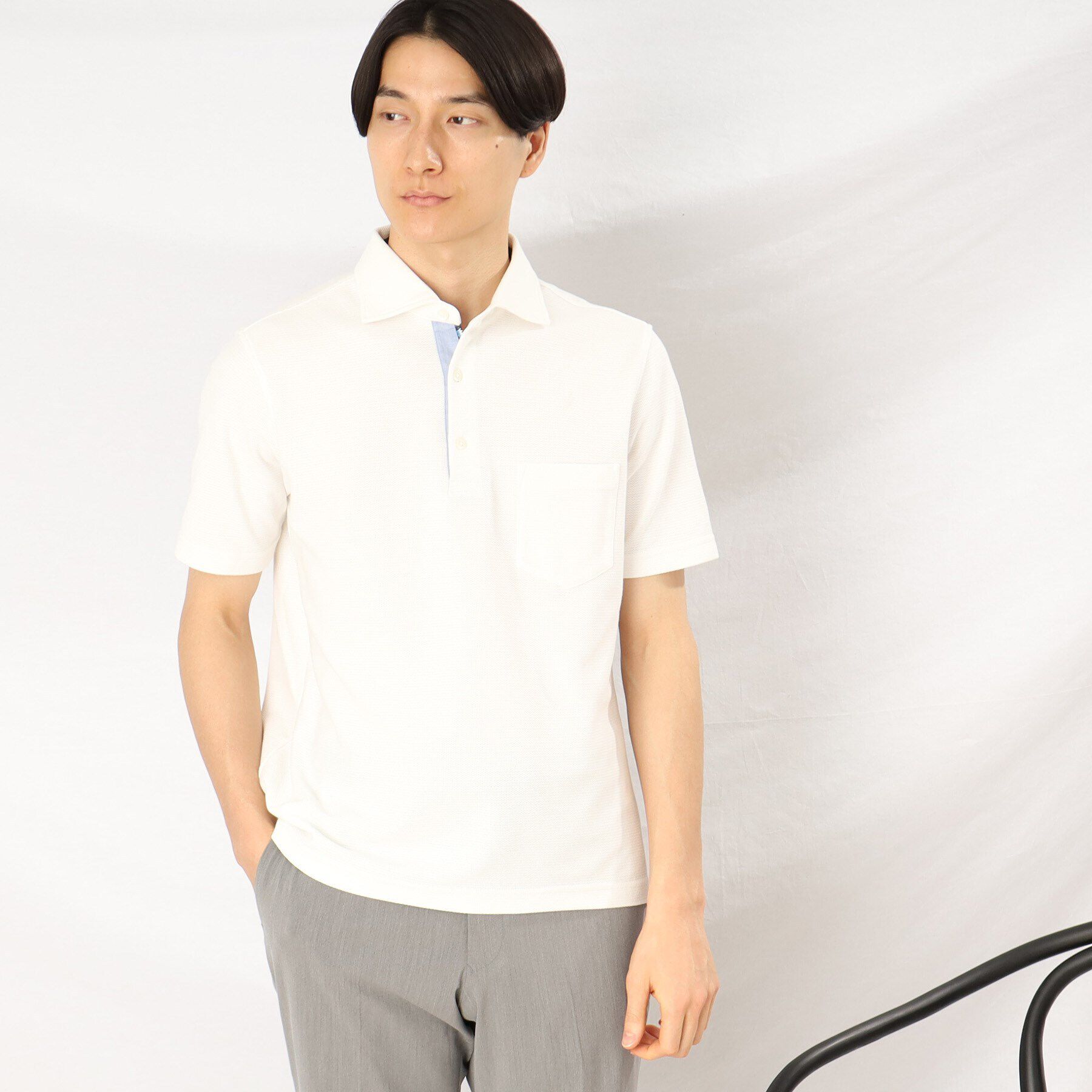 TAKEO KIKUCHI「【抗菌防臭】ハニカムメランジ ポロシャツ ベーシックカラー」|ポロシャツ|ホワイト(001)