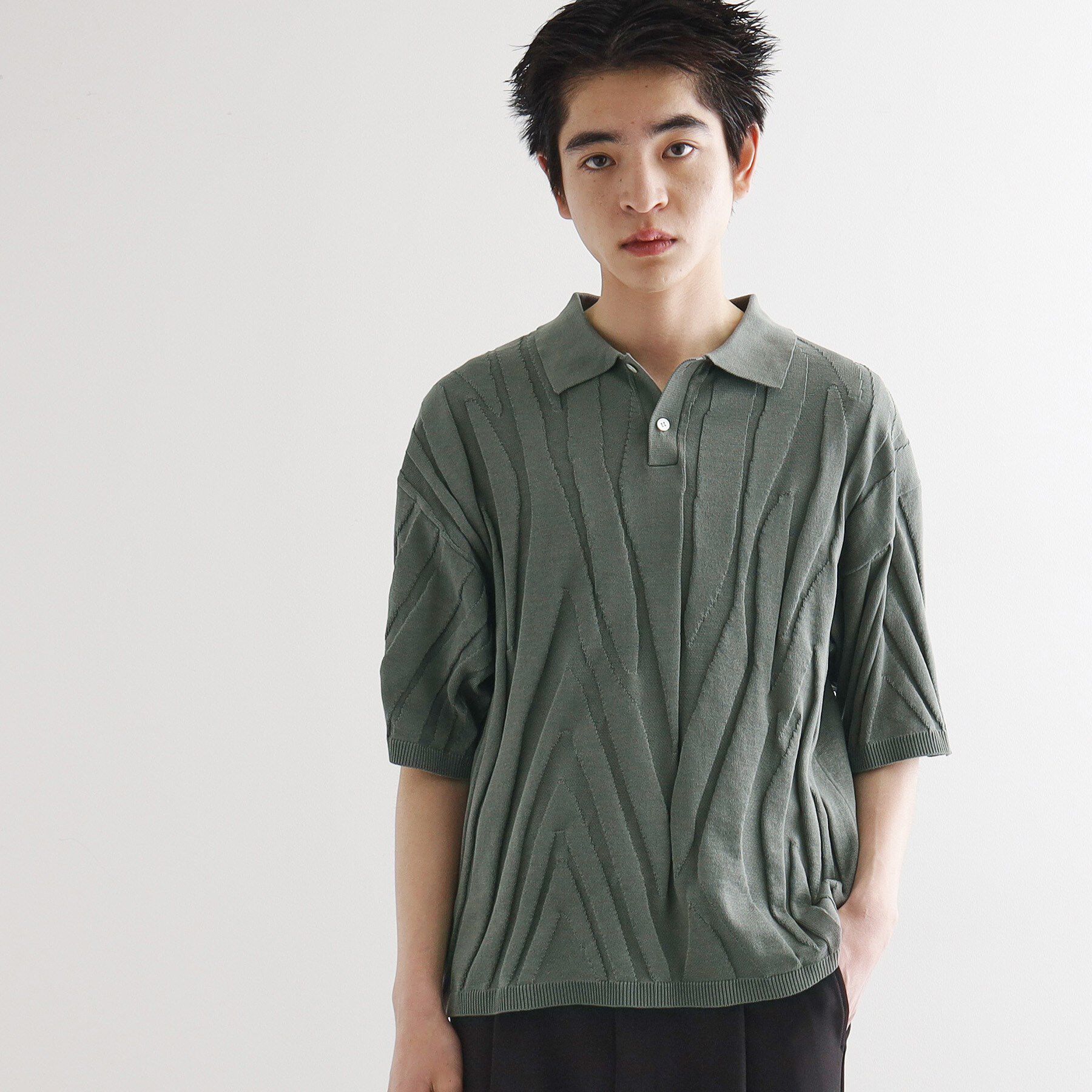 tk.TAKEO KIKUCHI「ジャカードニットポロ」|ニット・セーター|グレー(012)