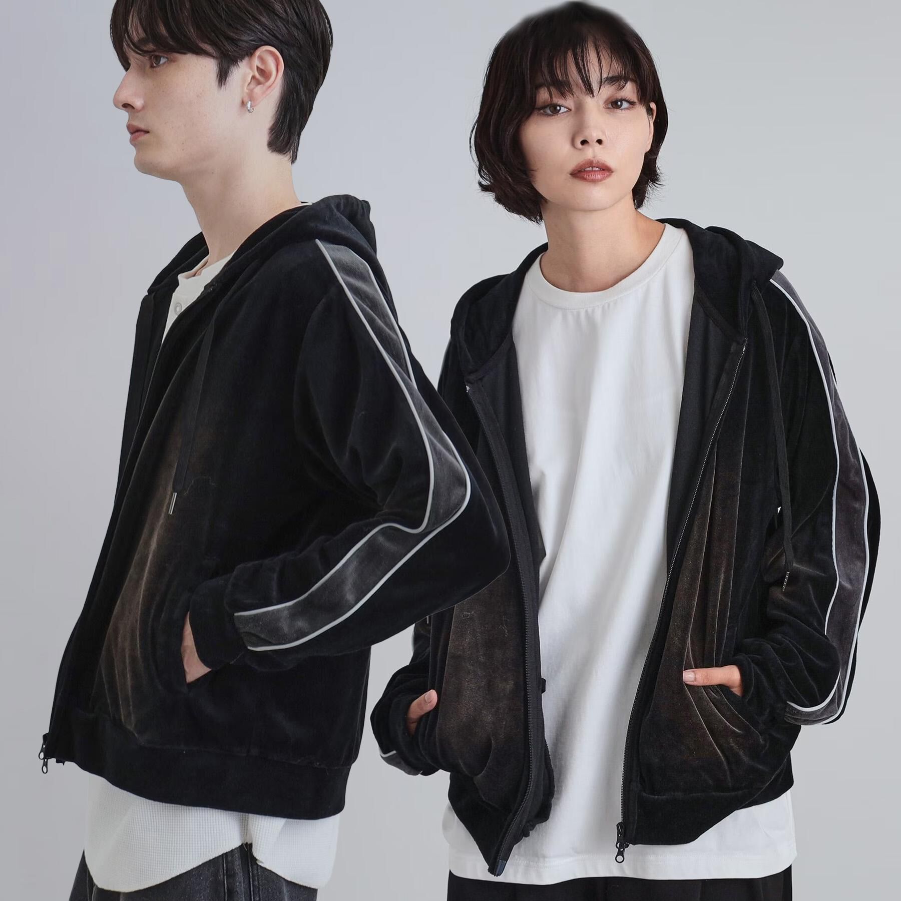 tk.TAKEO KIKUCHI「ヴィンテージライクベロアジップパーカー」|パーカー|ブラック(019)