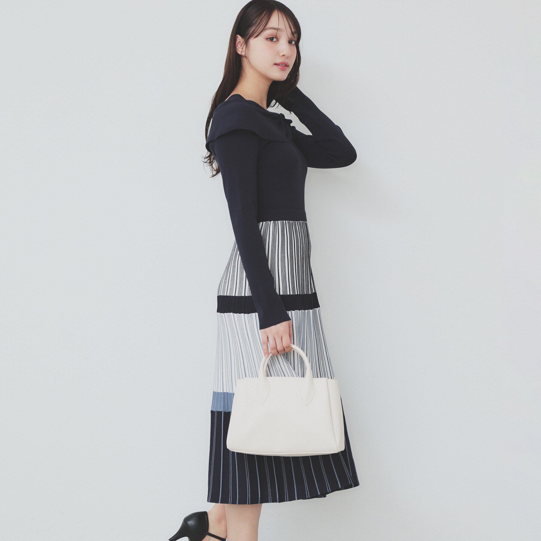 index「ランダムボーダーニットワンピース【洗濯機洗い可】」|ワンピース|