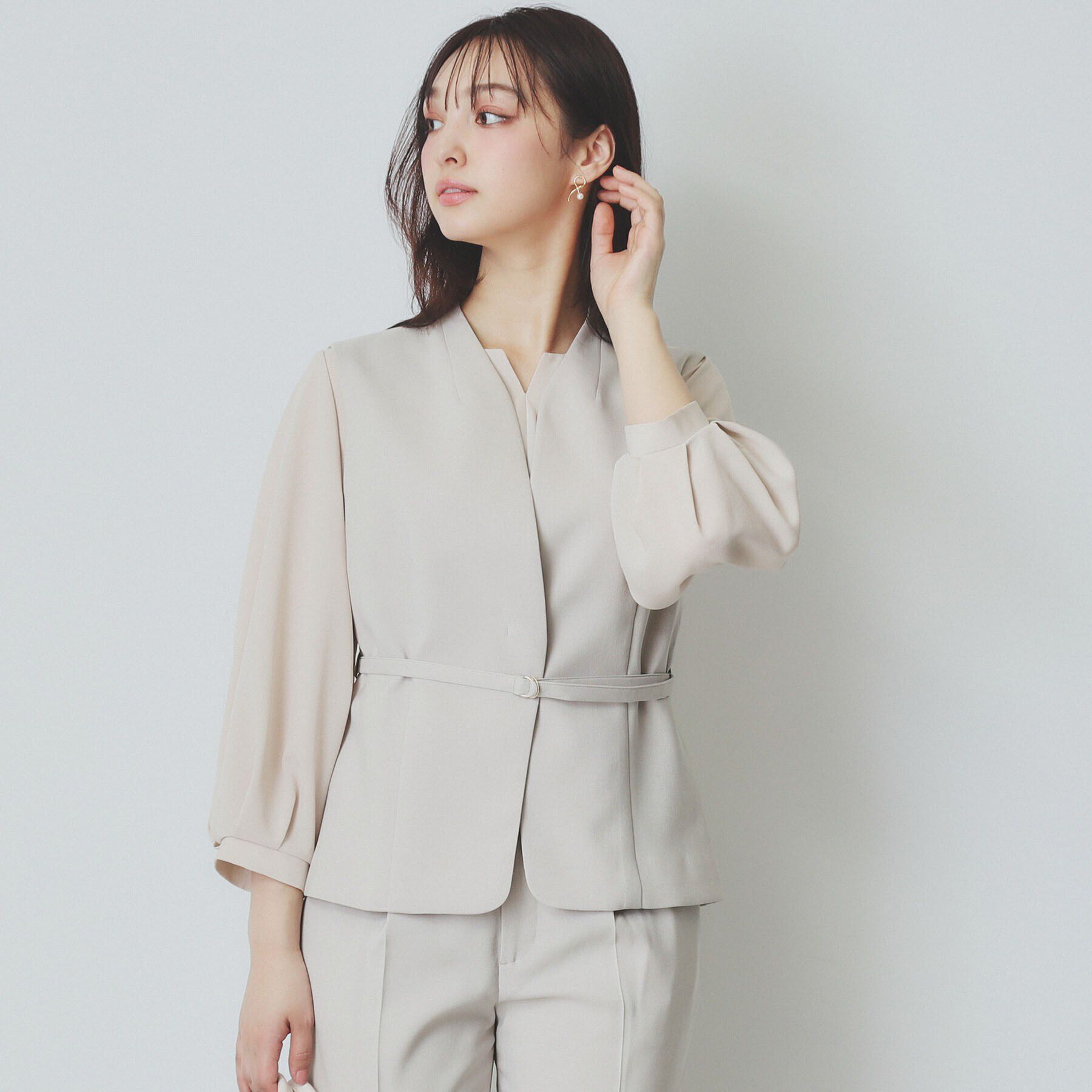 index「ドライタッチストレッチノーカラージレ/セットアップ対応【洗濯機洗い可/イージーアイロン】」|ベスト・ジレ|ベージュ(052)