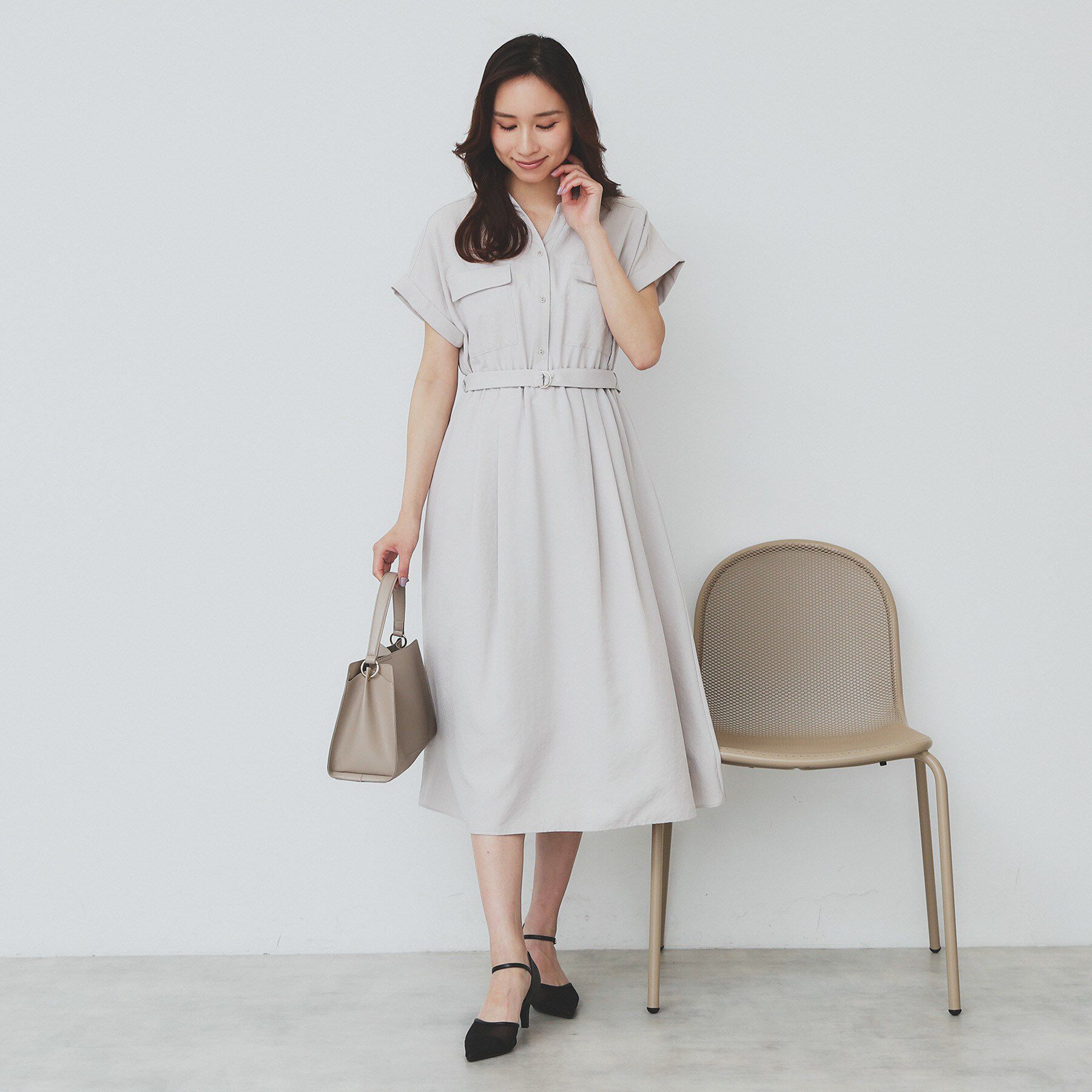 index「《7色展開/XS-LLサイズ》ダブルポケットスキッパーシャツワンピース【吸水速乾/防シワ/イージーア」|ワンピース|