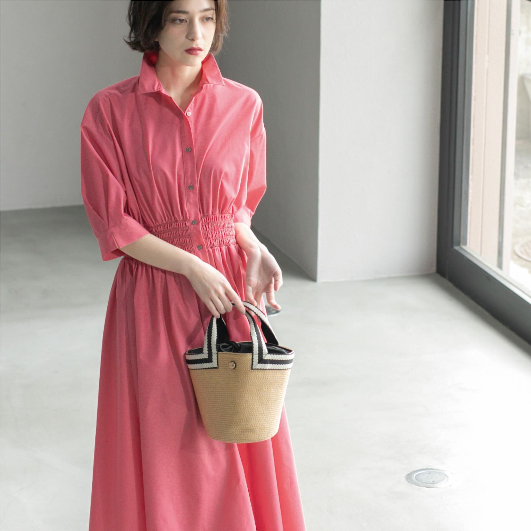 OPAQUE.CLIP「《5色展開》フィット＆フレアシャツワンピース【洗濯機洗い可】」|ワンピース|