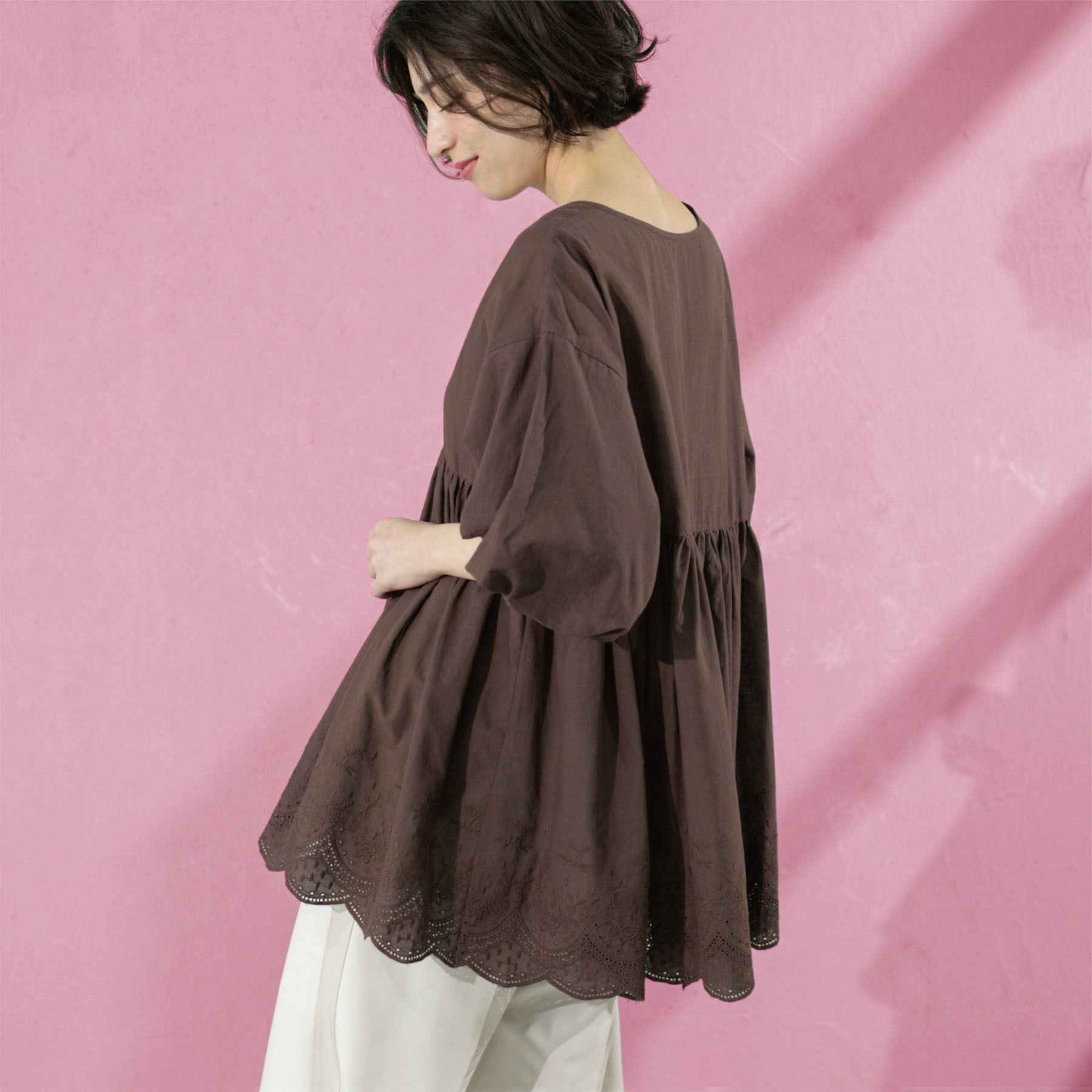 OPAQUE.CLIP「バルーン袖スカラップ刺繍レースチュニック」|シャツ・ブラウス|