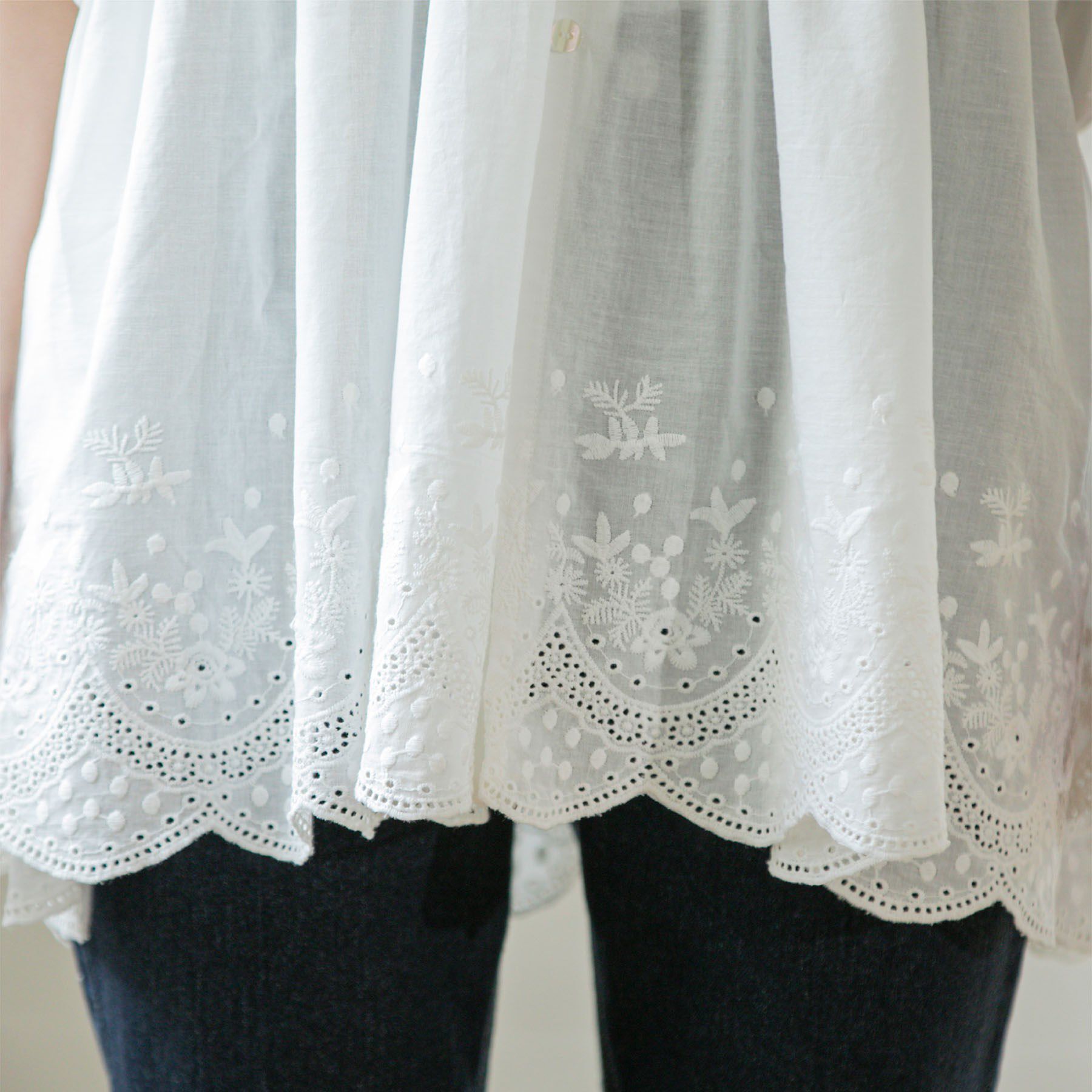 OPAQUE.CLIP「バルーン袖スカラップ刺繍レースチュニック」|シャツ・ブラウス|