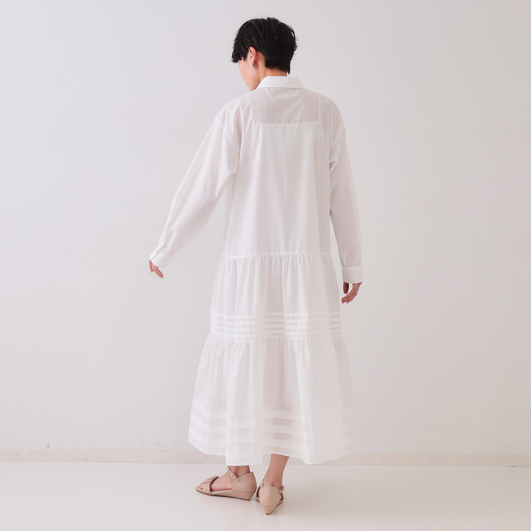 OPAQUE.CLIP「裾タックティアードシャツワンピース【洗濯機洗い可】」|ワンピース|