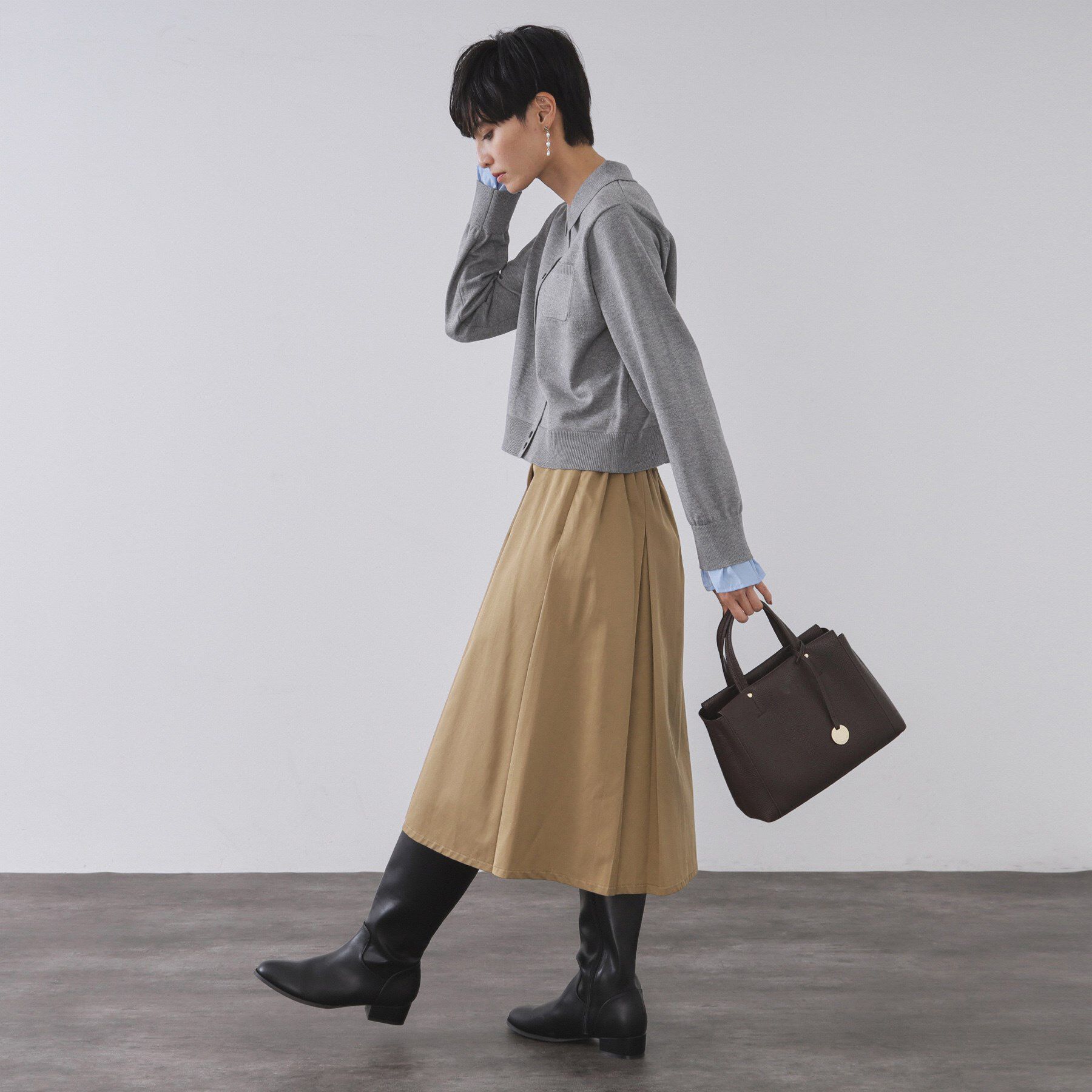 OPAQUE.CLIP「袖口ドッキング ポロ衿デザインニット【洗濯機OK】」|ニット・セーター|