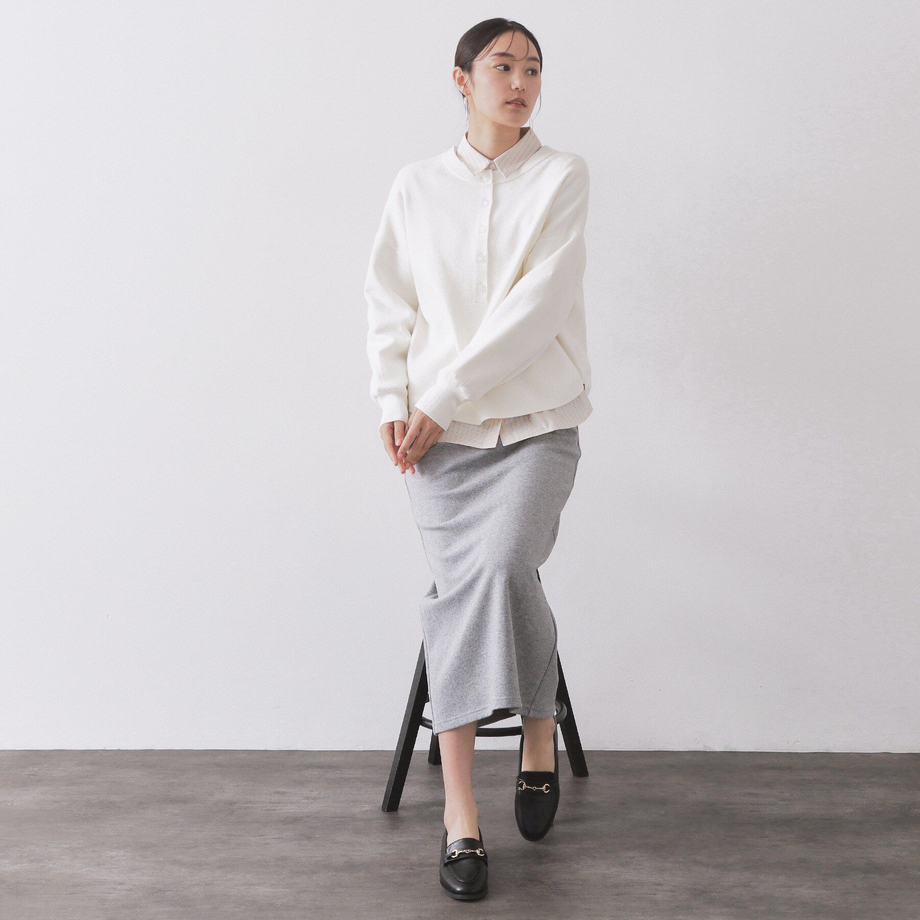 OPAQUE.CLIP「ヘンリーネックニット/前後2WAY【洗濯機OK】」|ニット・セーター|